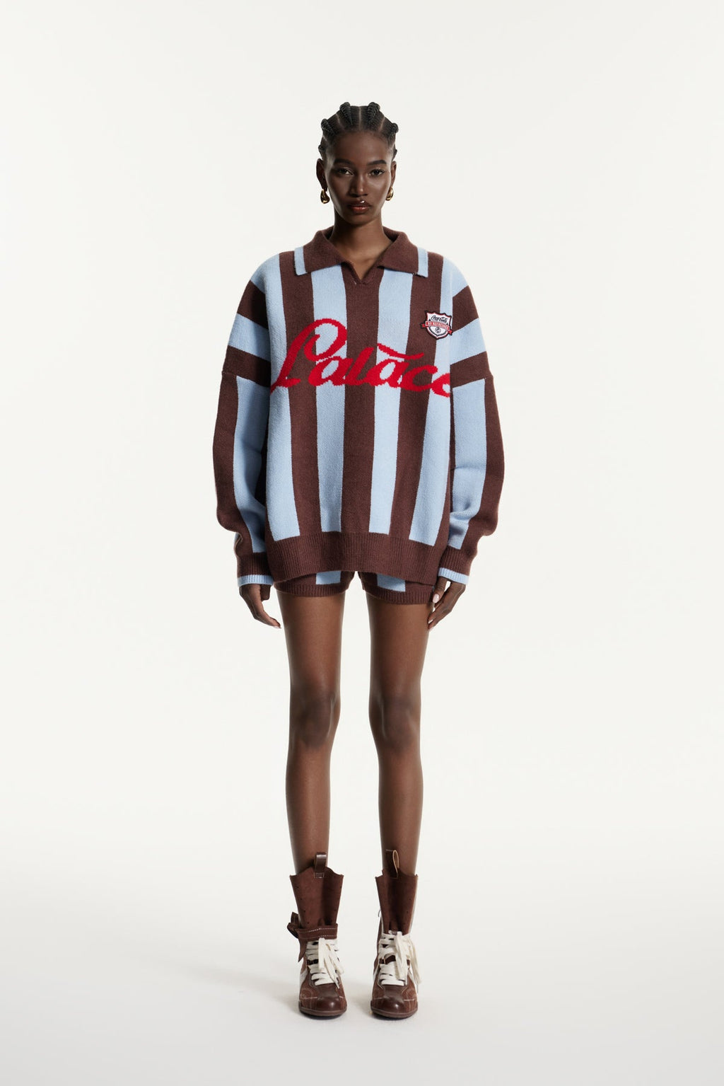 Edwena Stripe Knit Pants Set In Brown