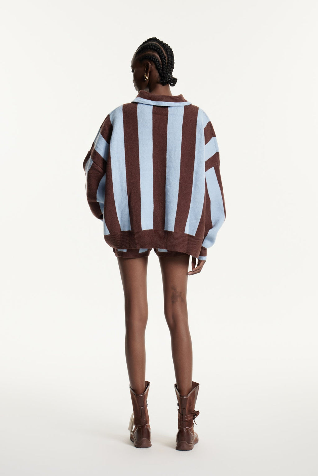 Edwena Stripe Knit Pants Set In Brown