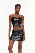 Eileen Sequin Embellished Leather Skirt Set
