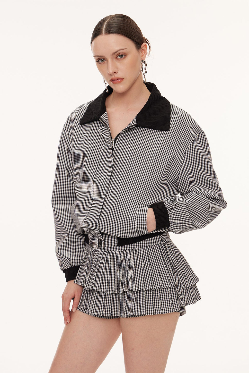 Eira Grid Pleated Skirt Set