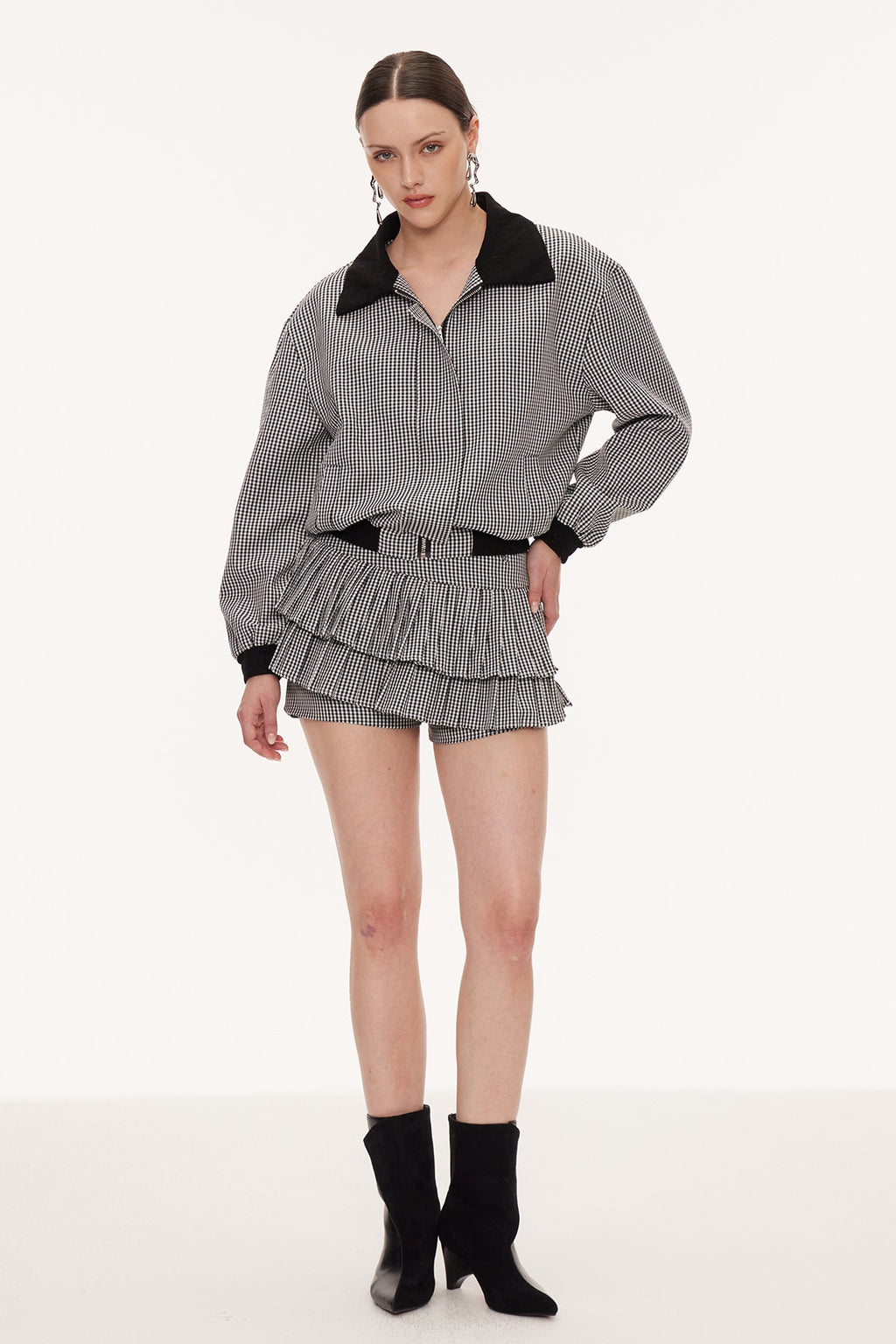 Eira Grid Pleated Skirt Set