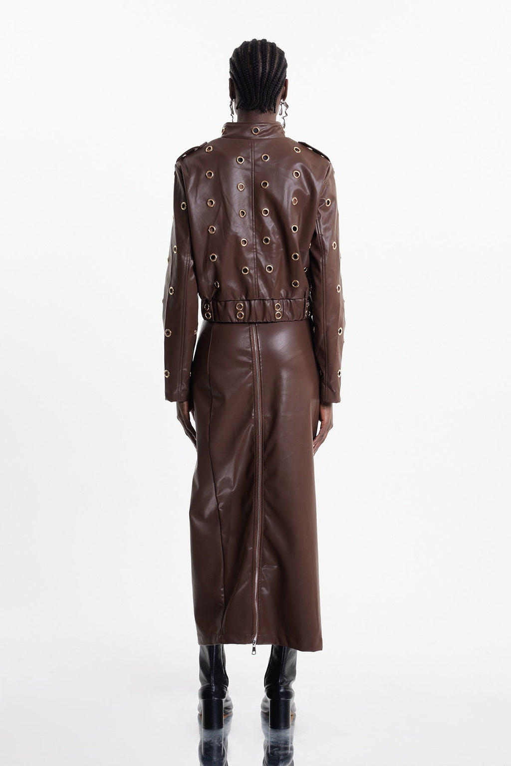 Elchin Eyelet Leather Skirt Set