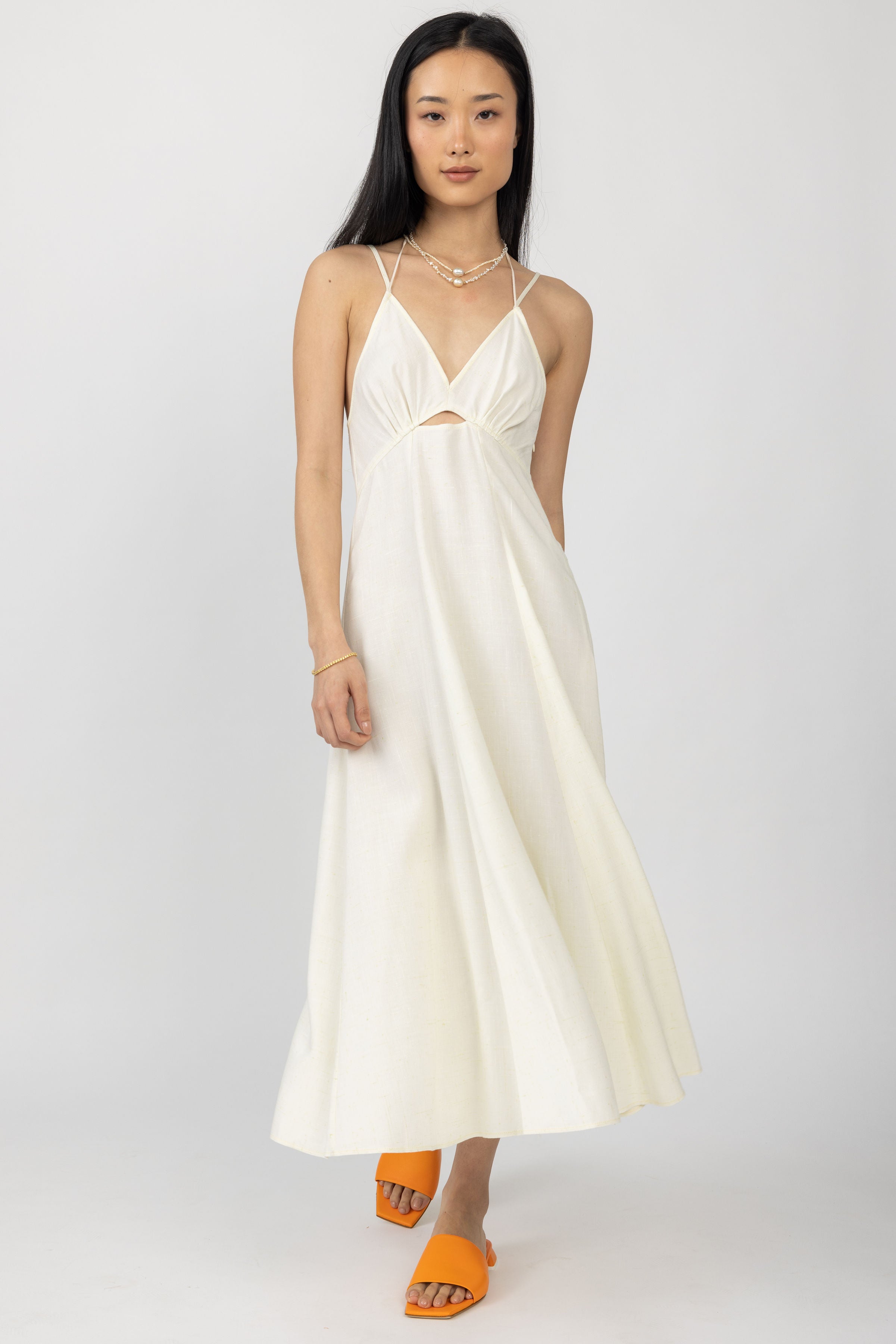 Tweed Viscose Silk Cut Out Dress in Ivory