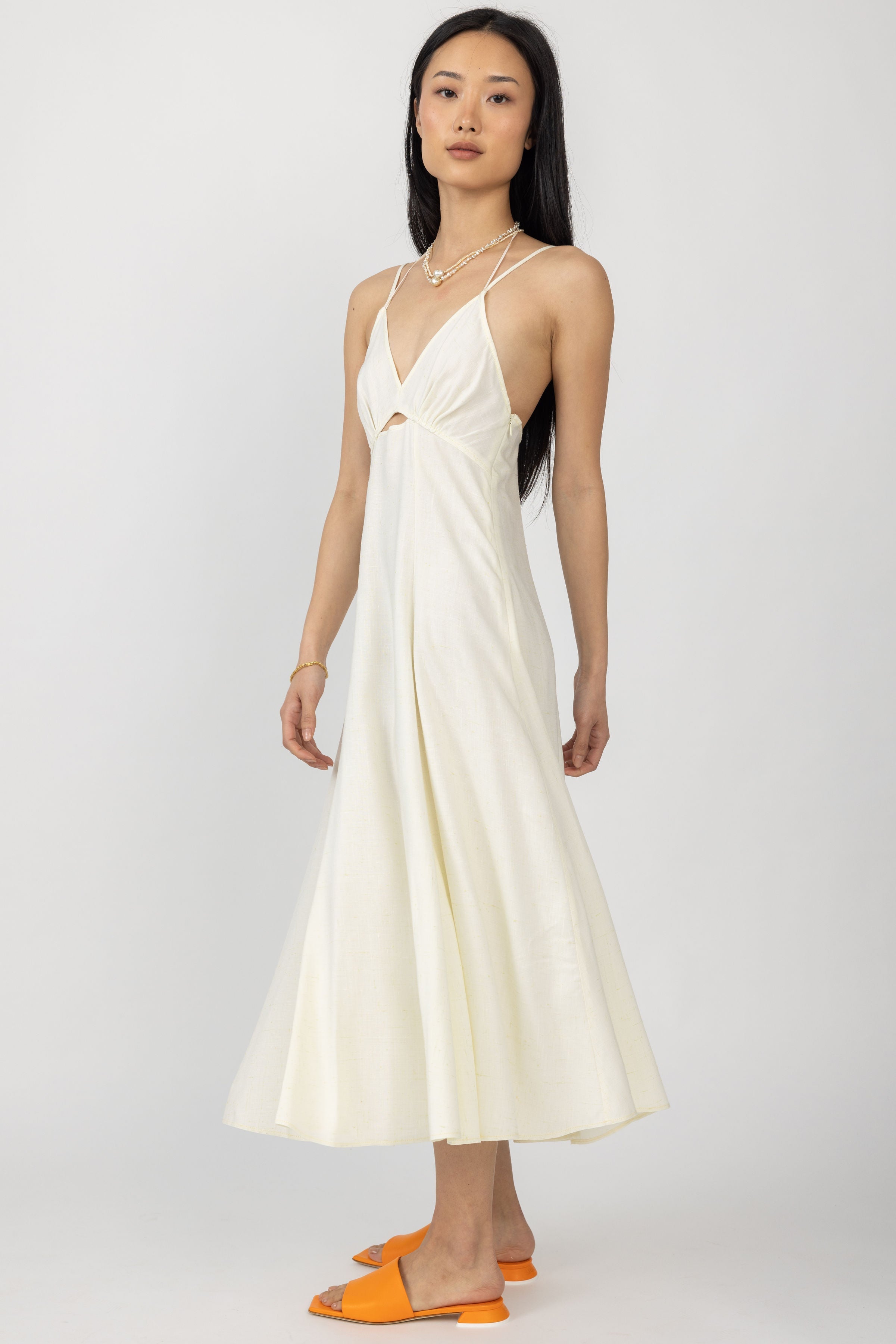 Tweed Viscose Silk Cut Out Dress in Ivory