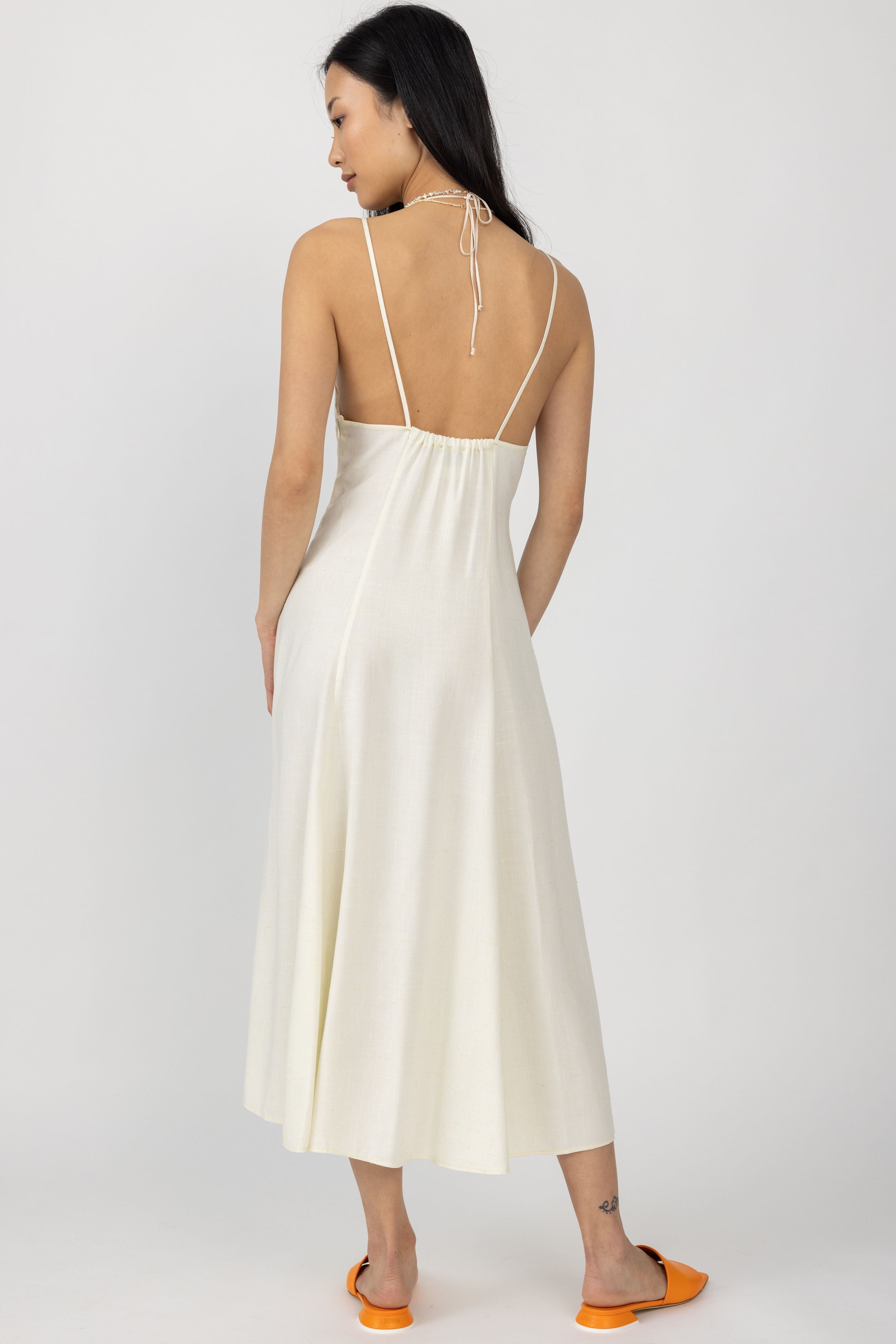 Tweed Viscose Silk Cut Out Dress in Ivory