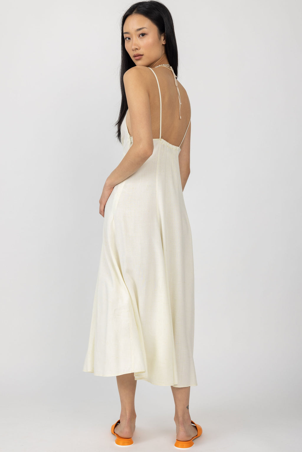 Tweed Viscose Silk Cut Out Dress in Ivory