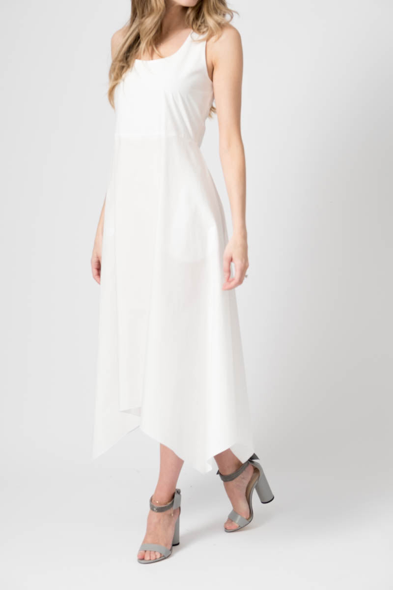 Twofer Dress in White with Grey Knit