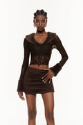 Fabiano Faux Fur V Neck Mini Skirt Set