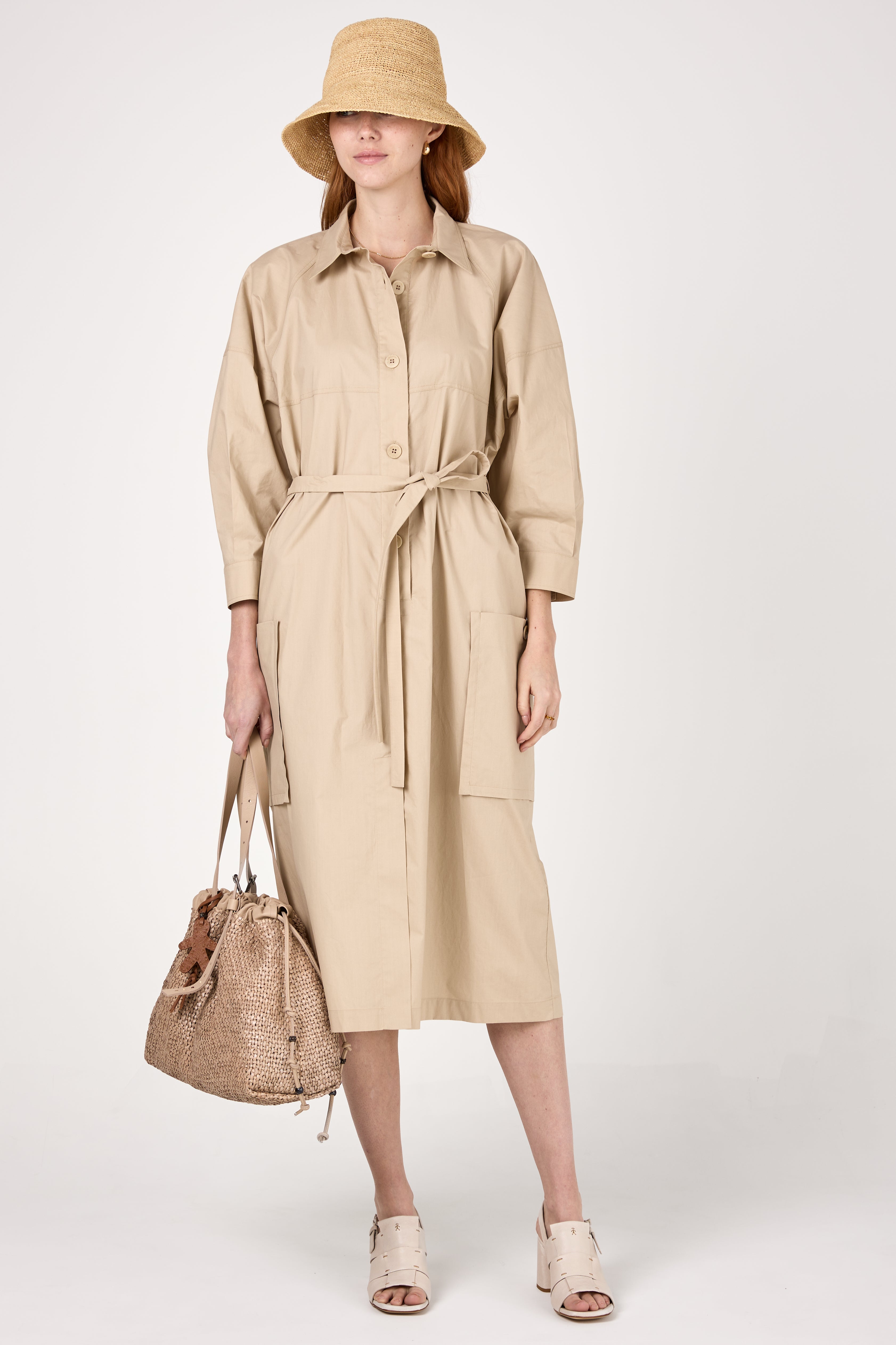 Cotton Woven Dress in Pietra