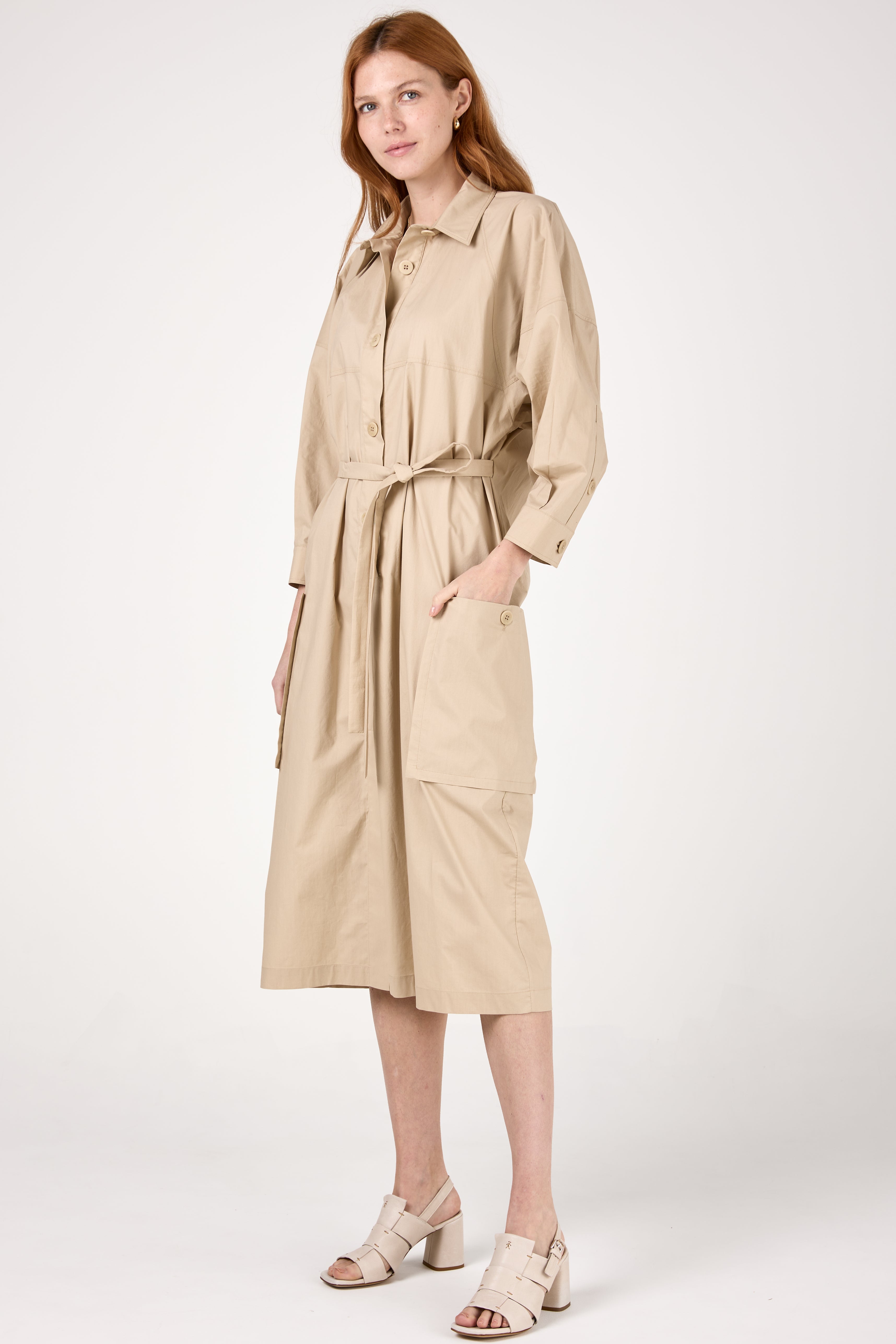 Cotton Woven Dress in Pietra