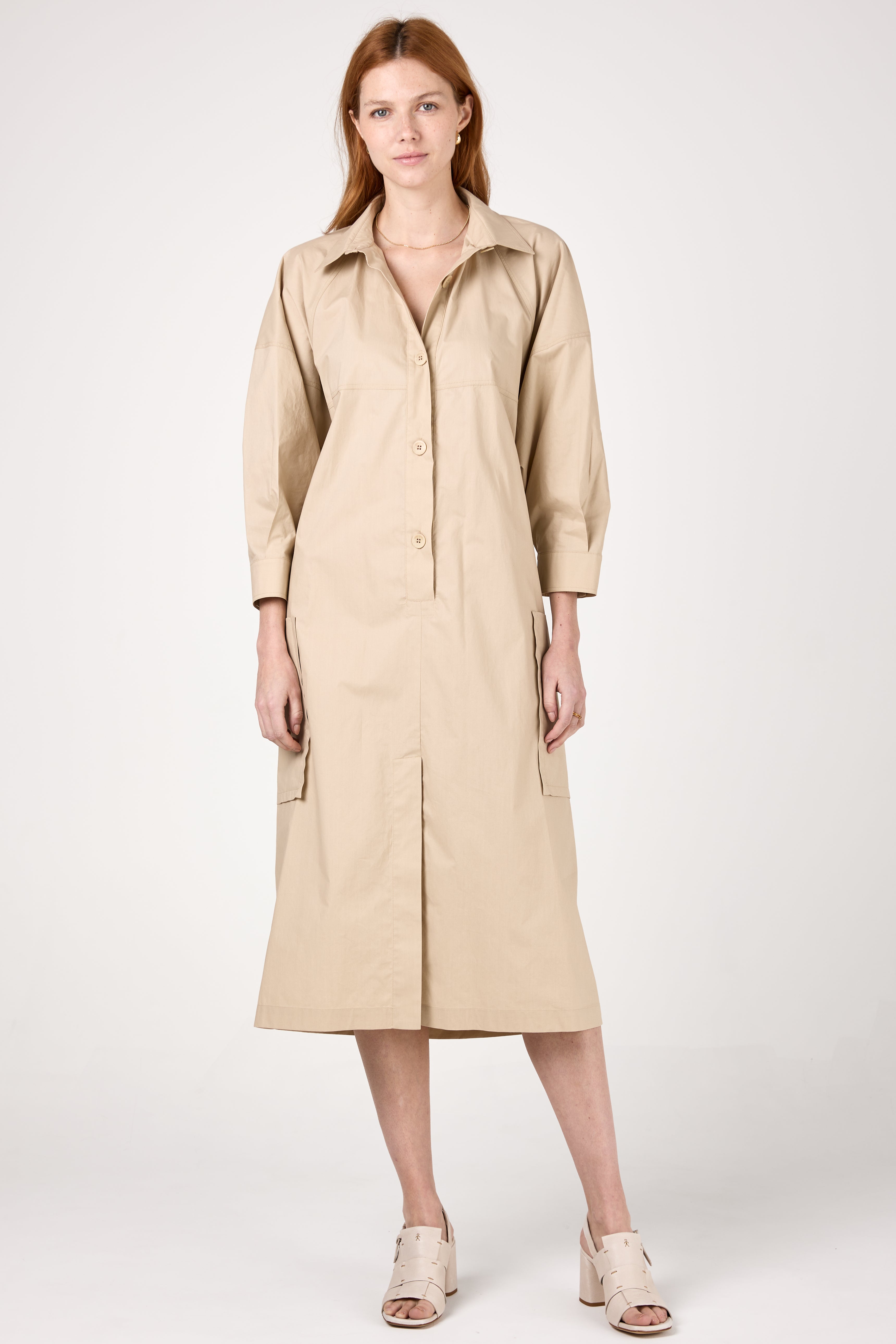 Cotton Woven Dress in Pietra