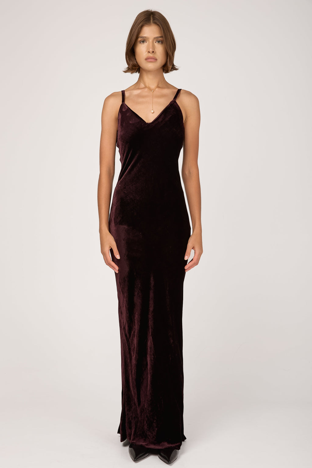 Viscose Silk Woven Long Dress in Burgundy