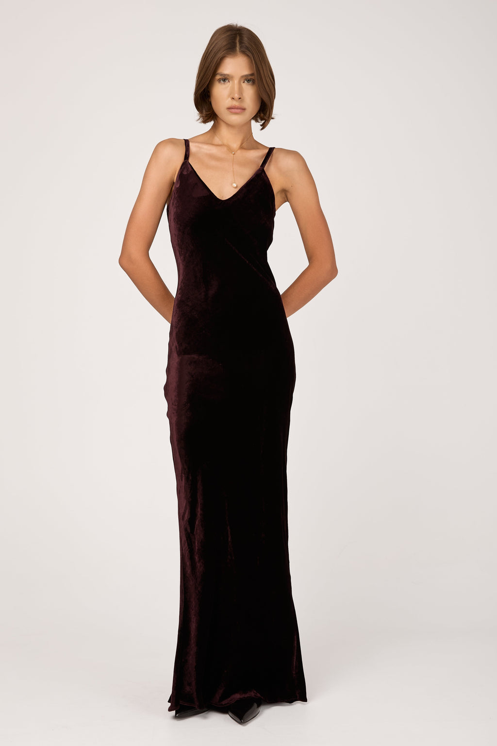 Viscose Silk Woven Long Dress in Burgundy