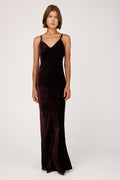 Viscose Silk Woven Long Dress in Burgundy