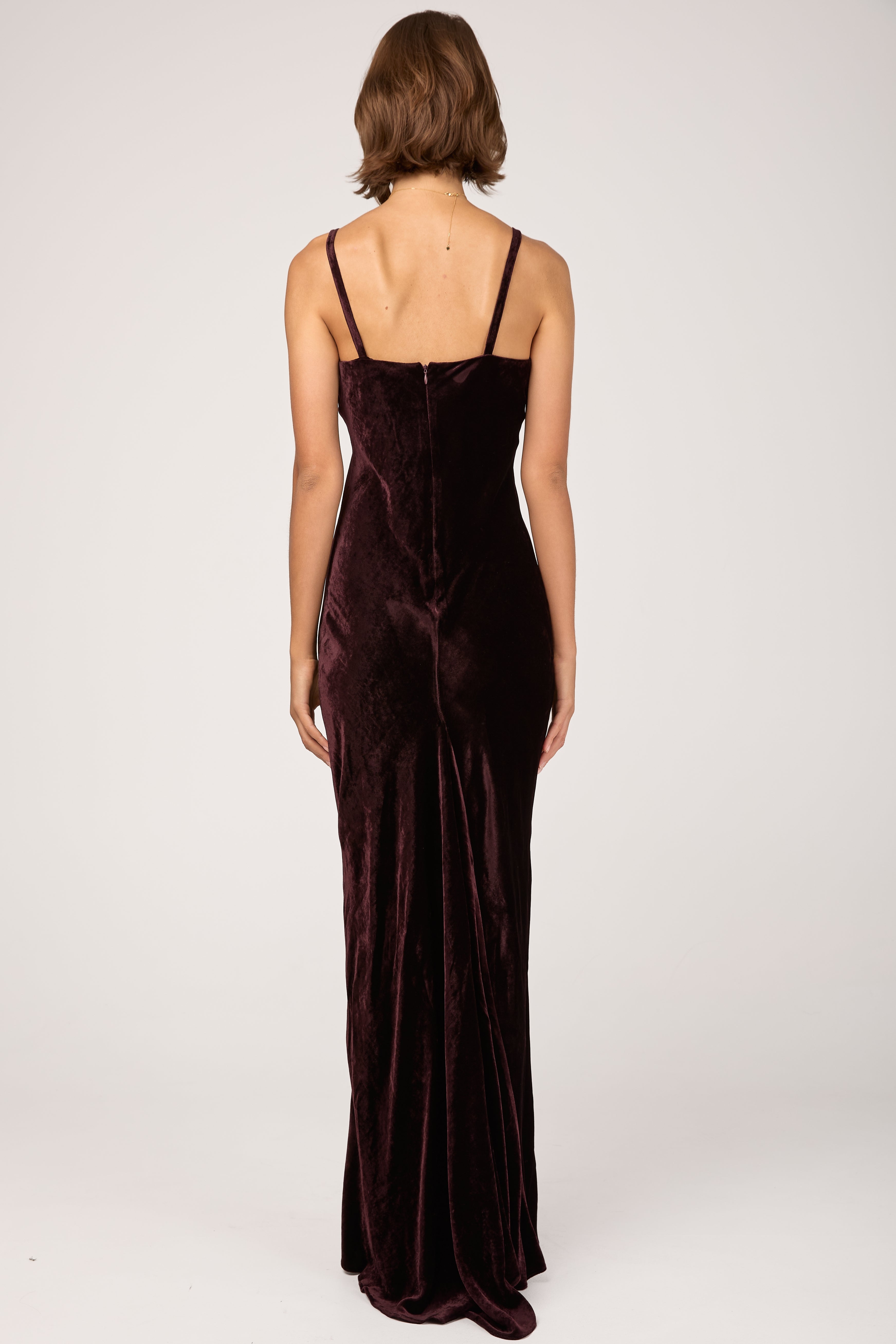 Viscose Silk Woven Long Dress in Burgundy