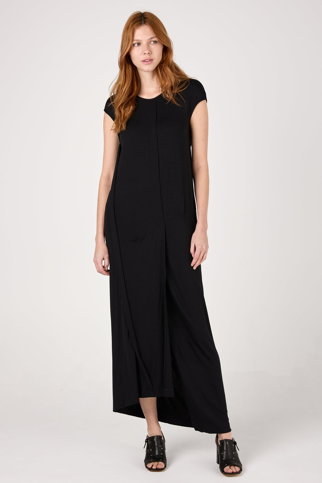 Viscose Woven Midi Dress in Nero