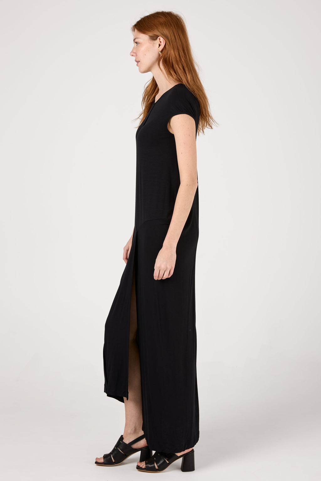 Viscose Woven Midi Dress in Nero