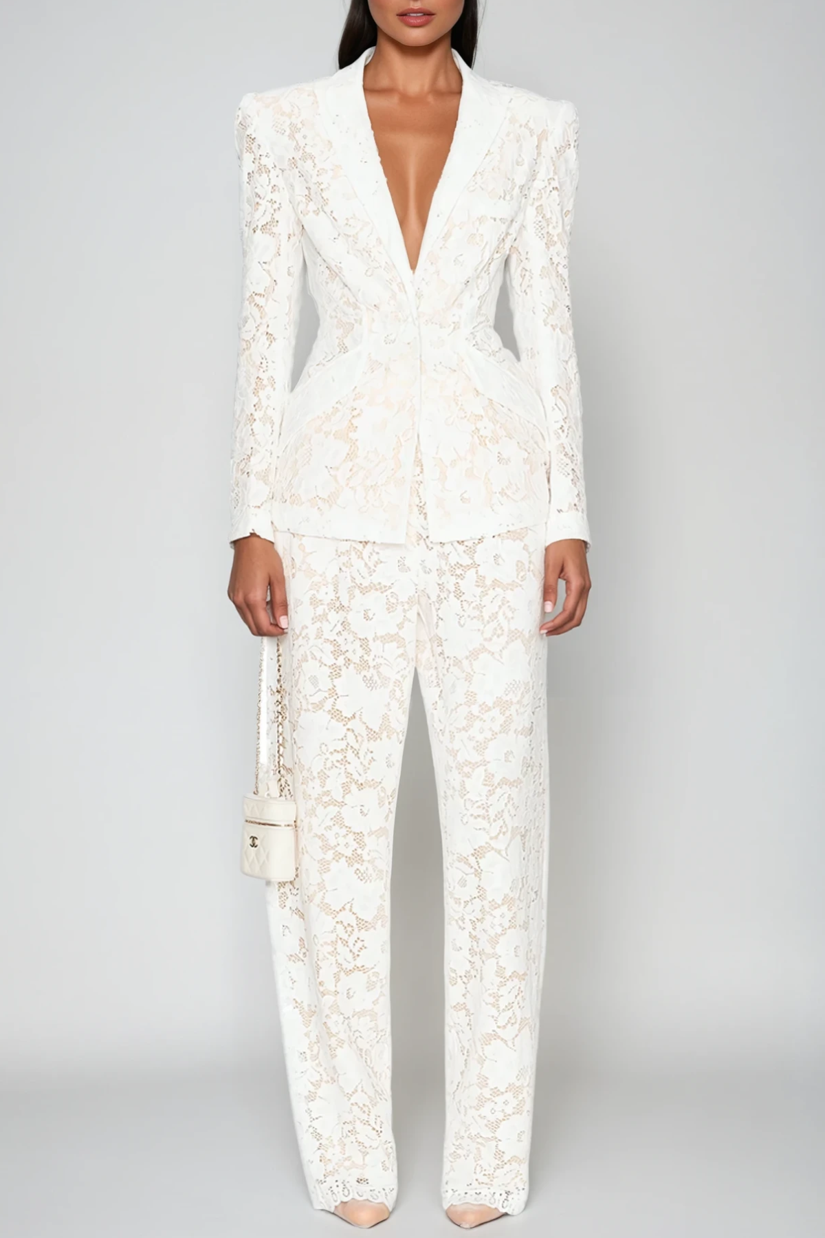 Djehutimose Floral Lace Pants Set In White