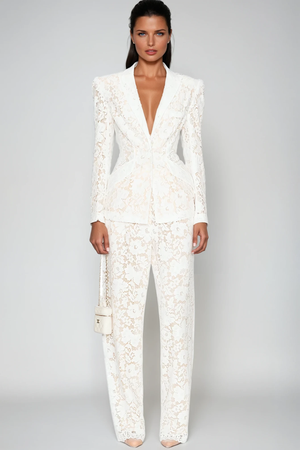 Djehutimose Floral Lace Pants Set In White