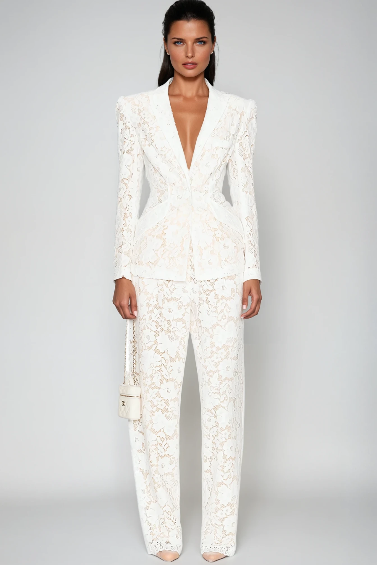 Djehutimose Floral Lace Pants Set In White