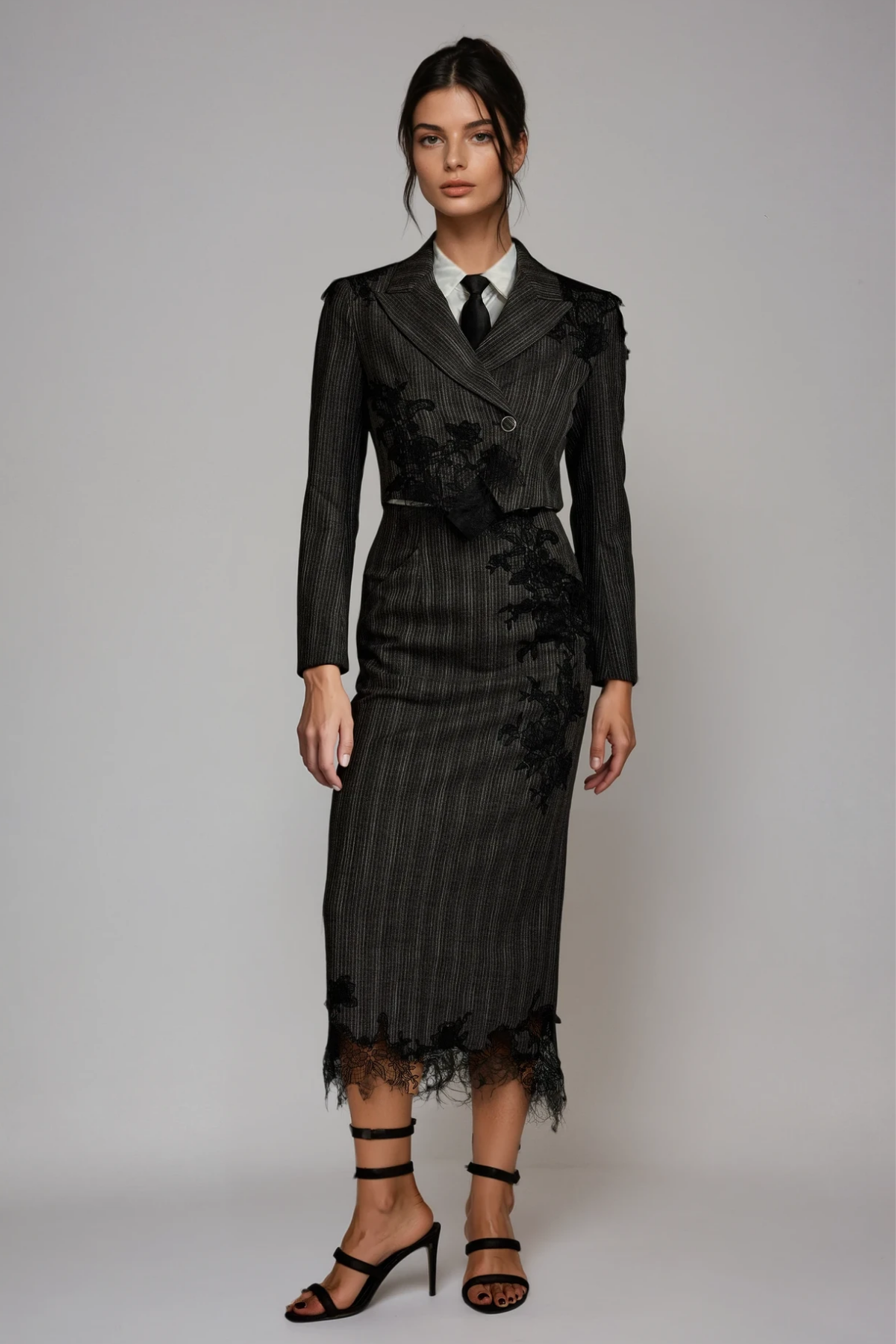 Liselle Lace Stripe Skirt Set