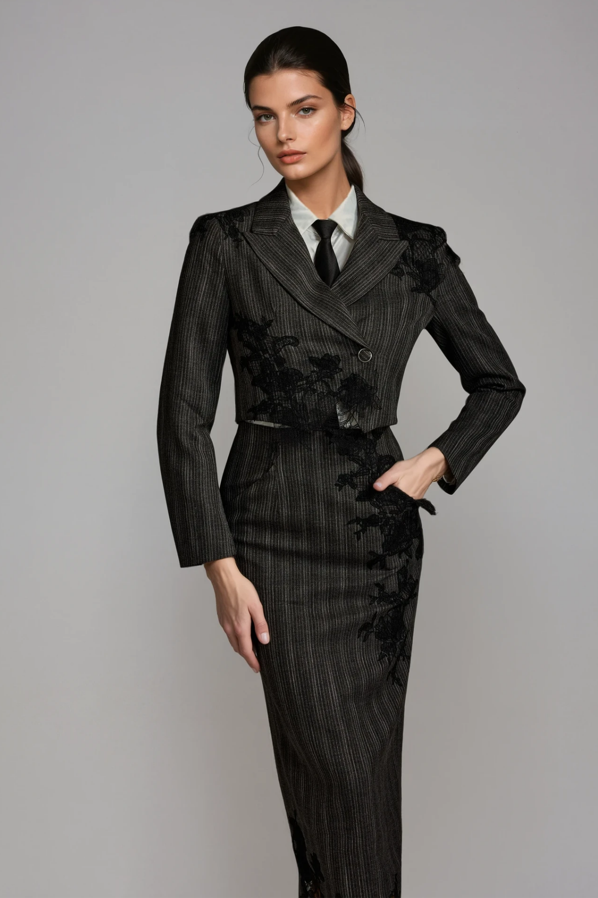 Liselle Lace Stripe Skirt Set