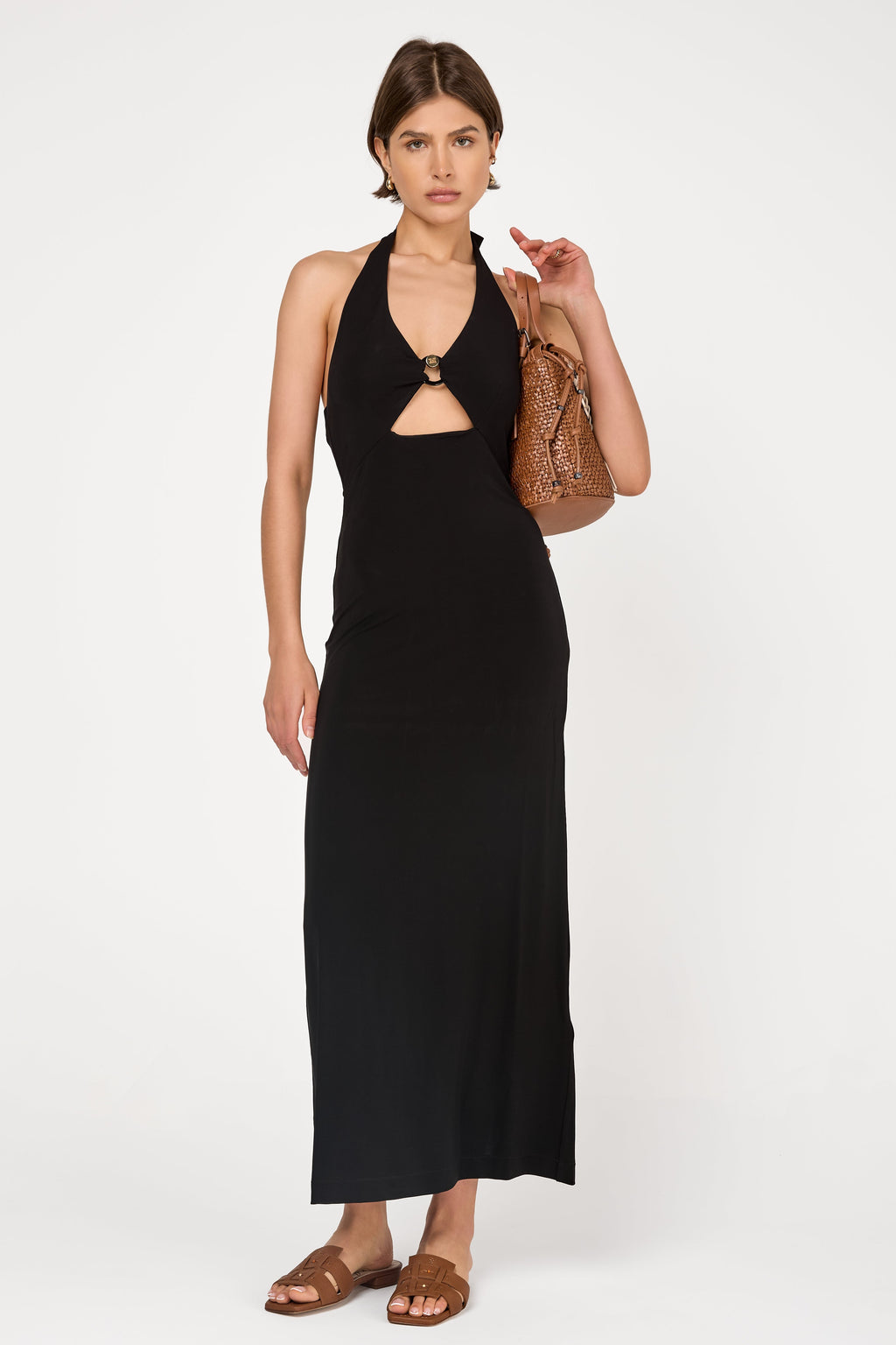 Ghiotto Long Crepe Jersey Dress in Black