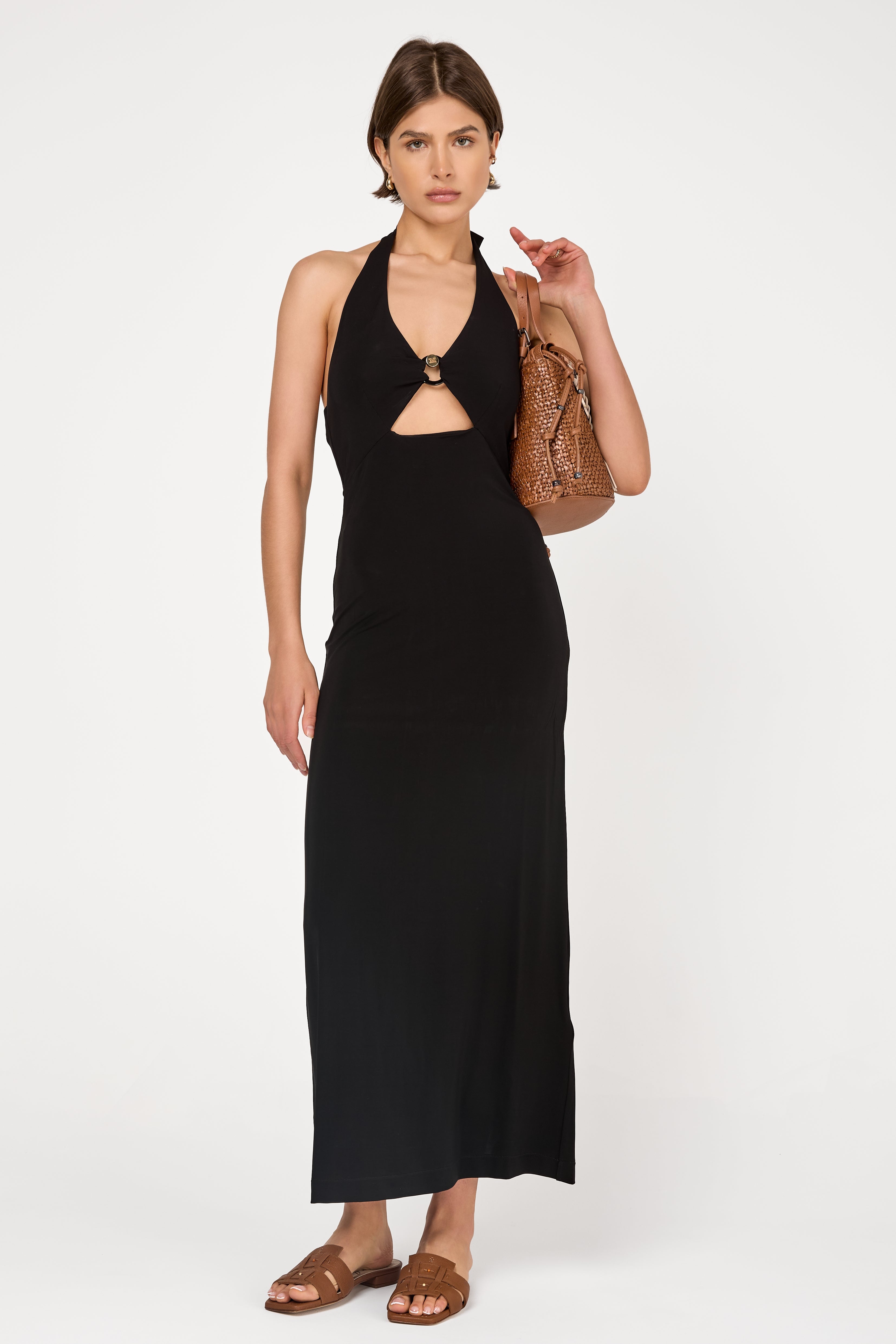 Ghiotto Long Crepe Jersey Dress in Black