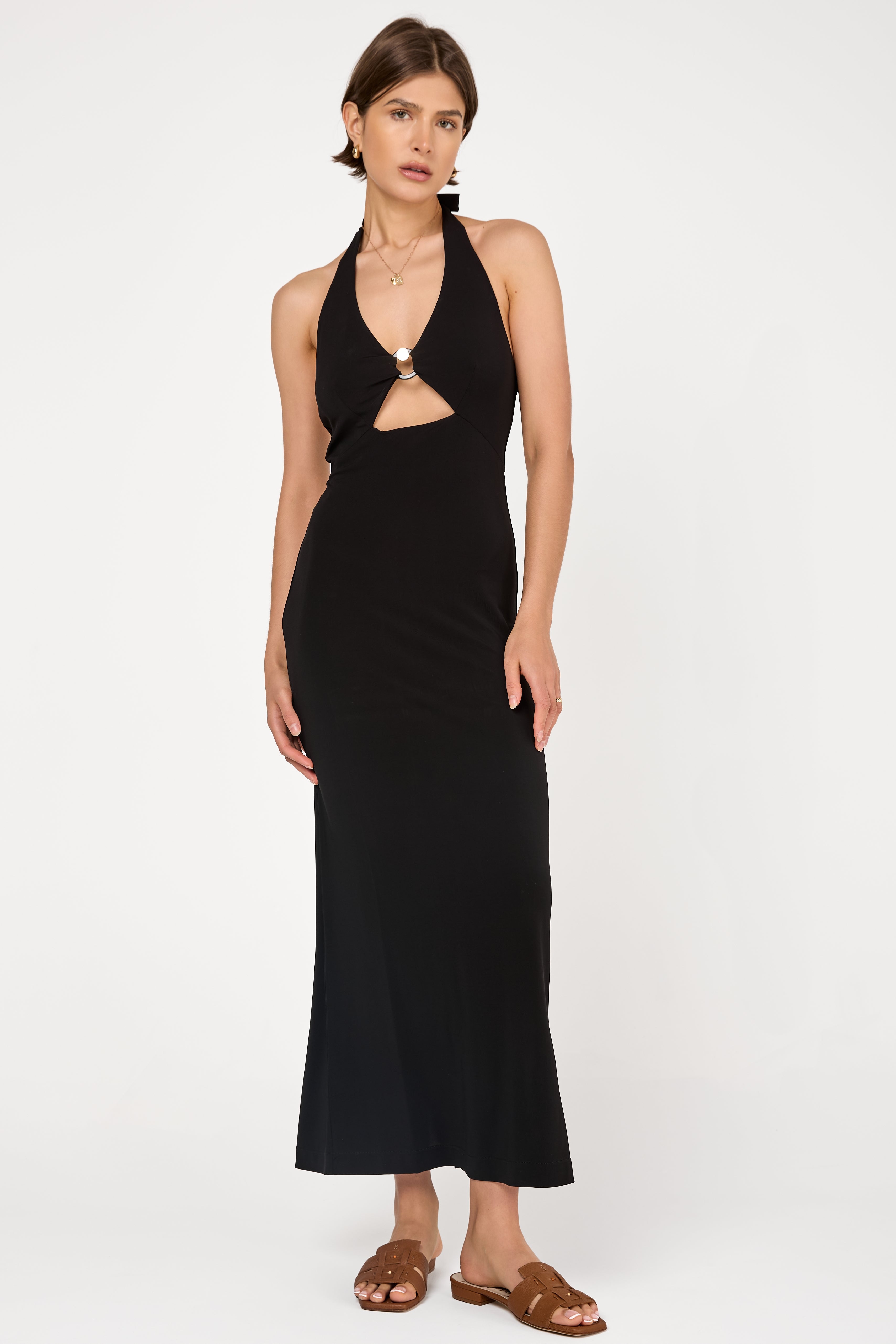 Ghiotto Long Crepe Jersey Dress in Black