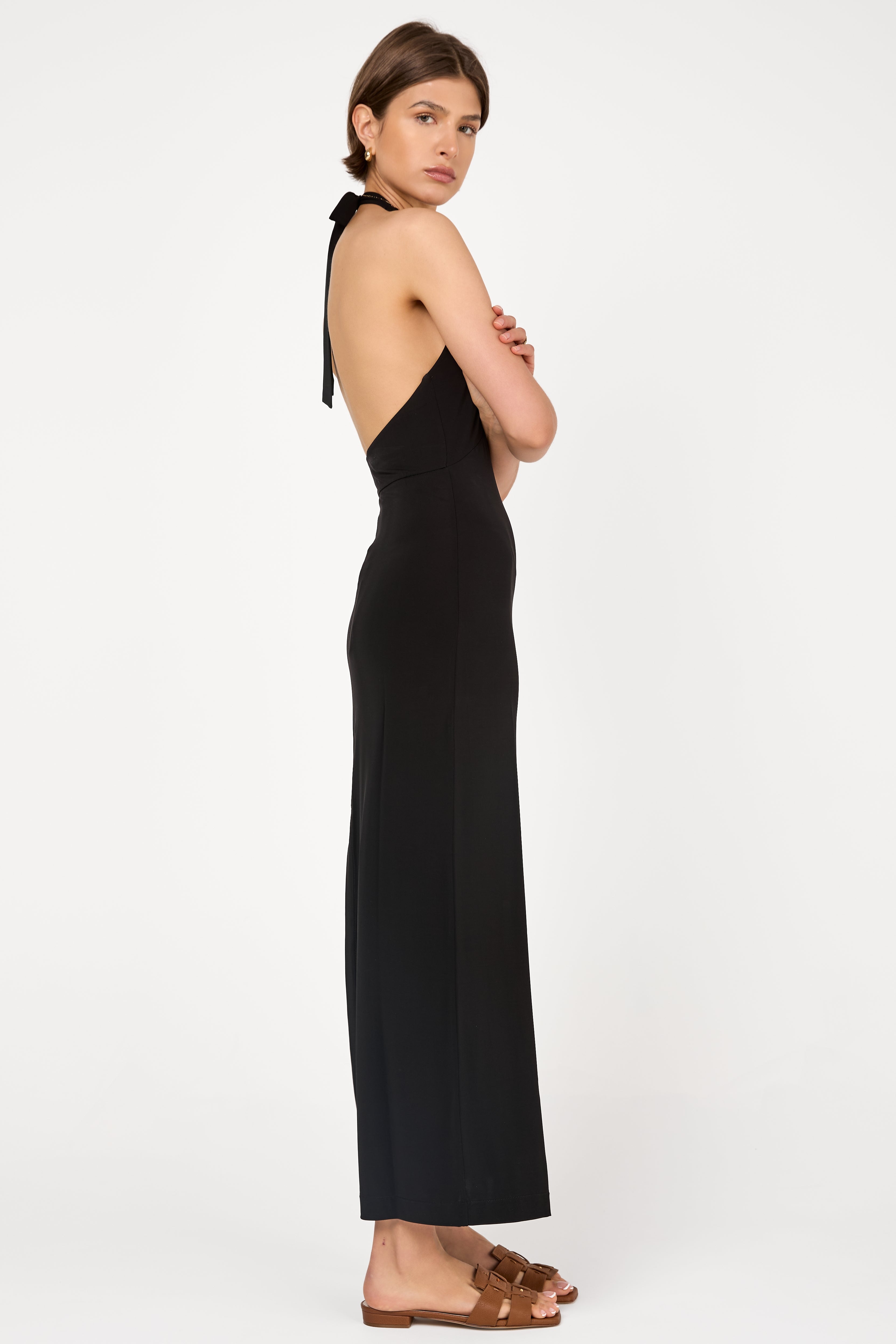 Ghiotto Long Crepe Jersey Dress in Black