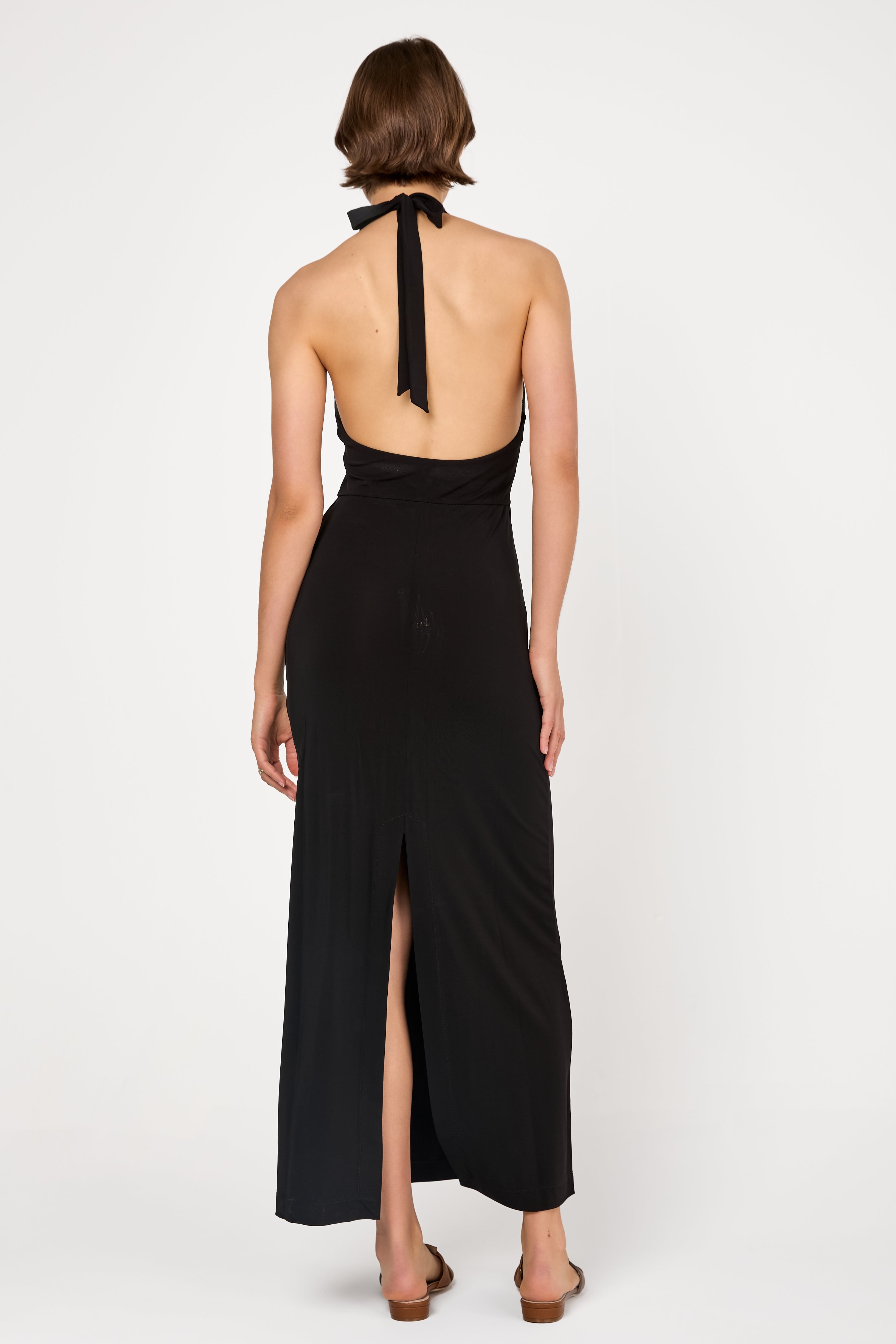 Ghiotto Long Crepe Jersey Dress in Black