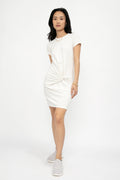 Kaden Twisted Knot Tee Dress in Soft White