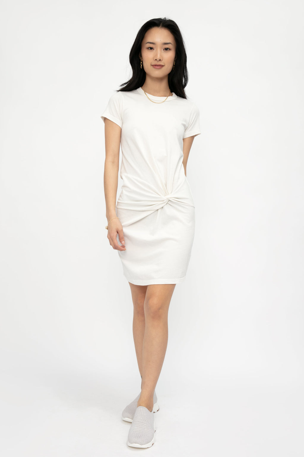 Kaden Twisted Knot Tee Dress in Soft White