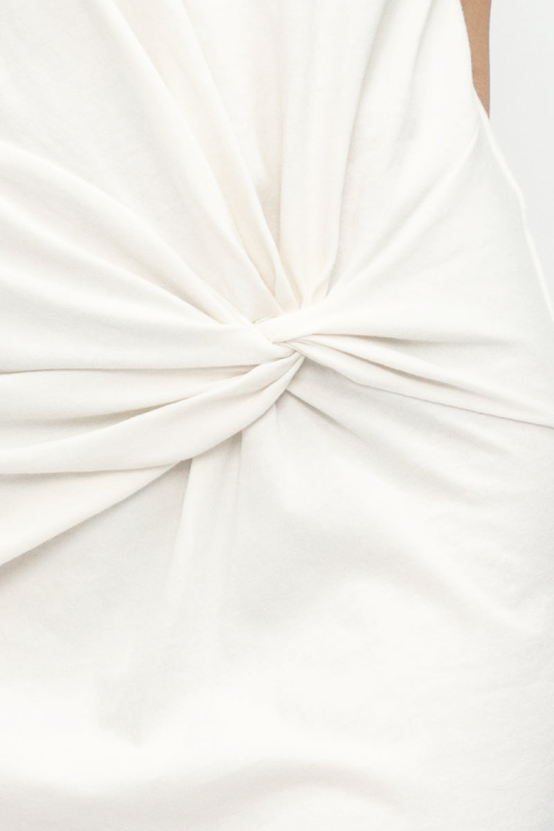 Kaden Twisted Knot Tee Dress in Soft White