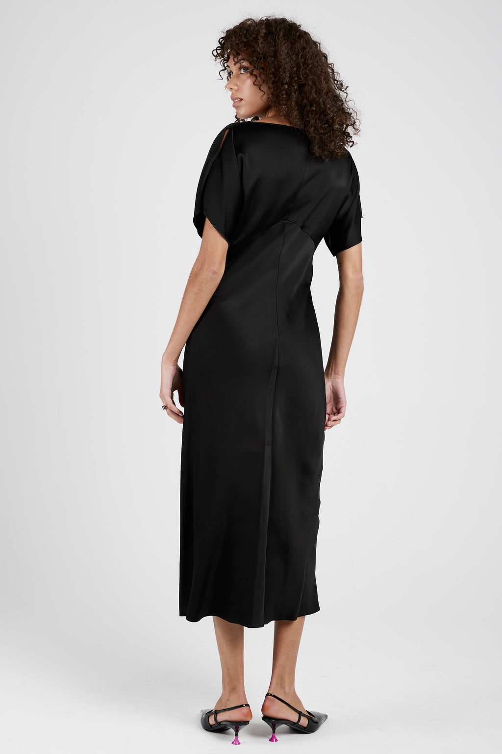Satin Midi Dress in Black