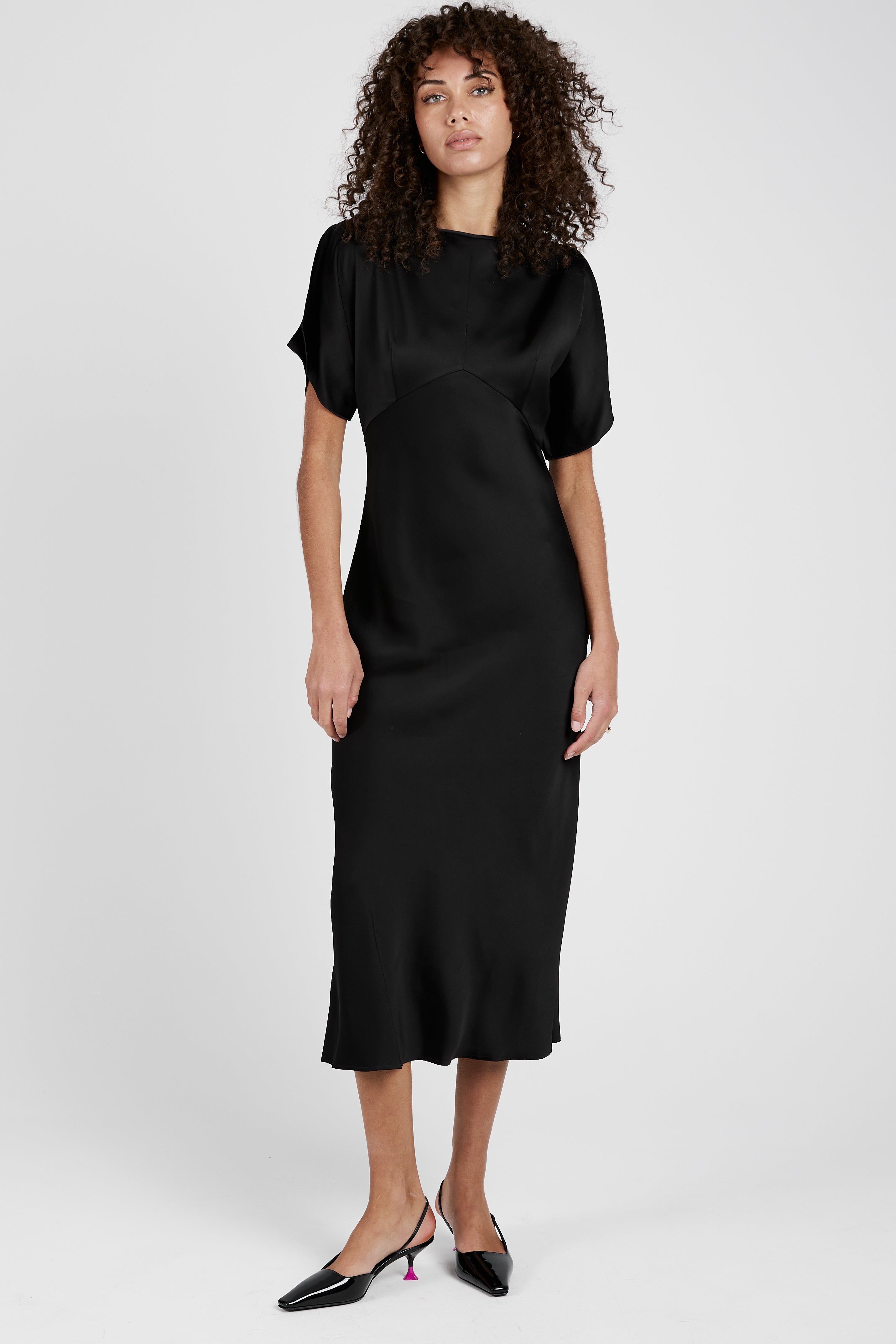 Satin Midi Dress in Black