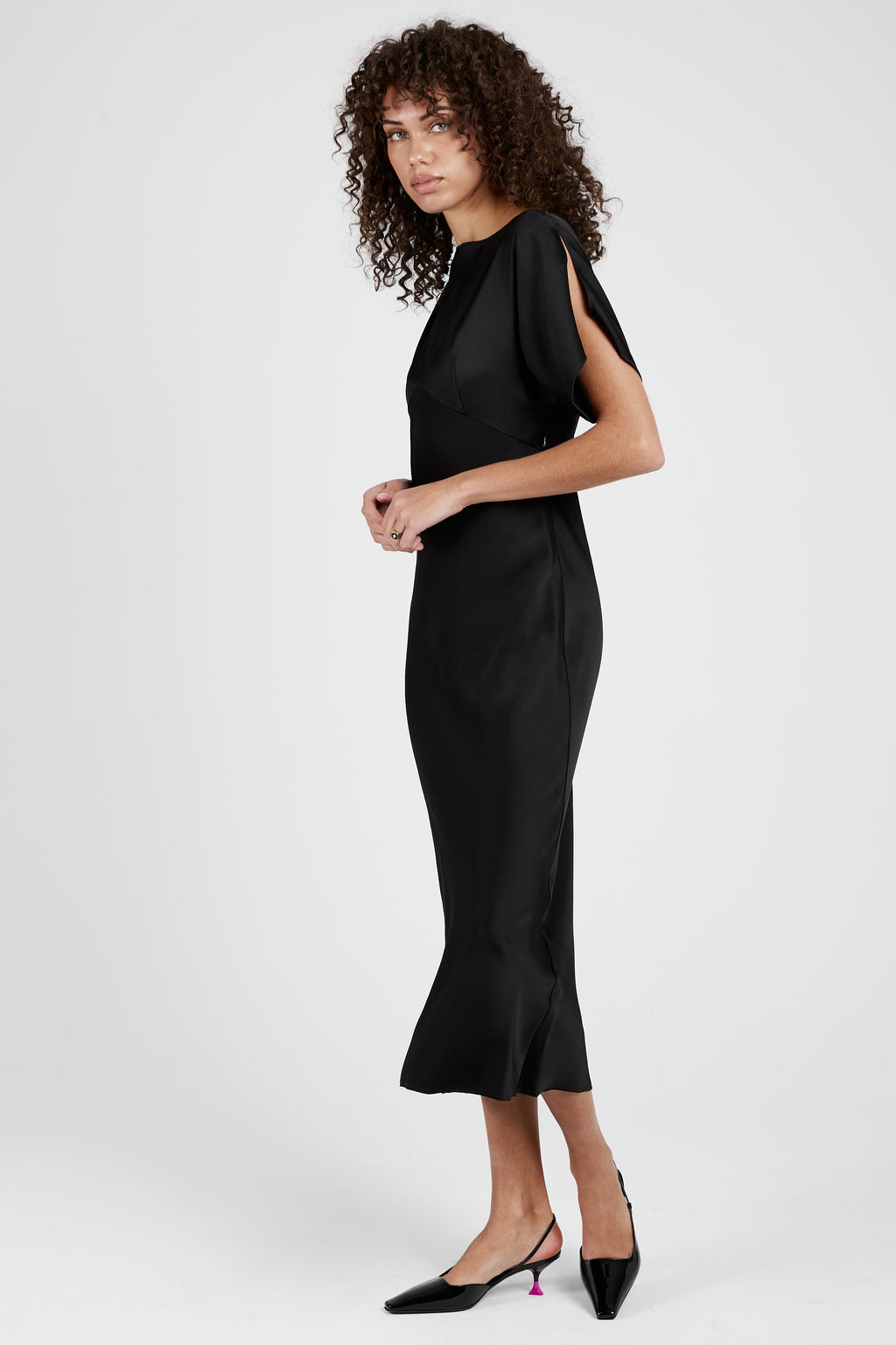 Satin Midi Dress in Black