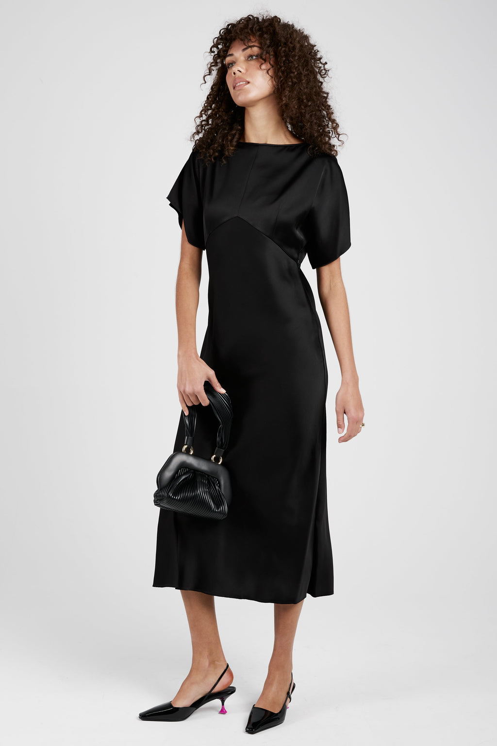 Satin Midi Dress in Black