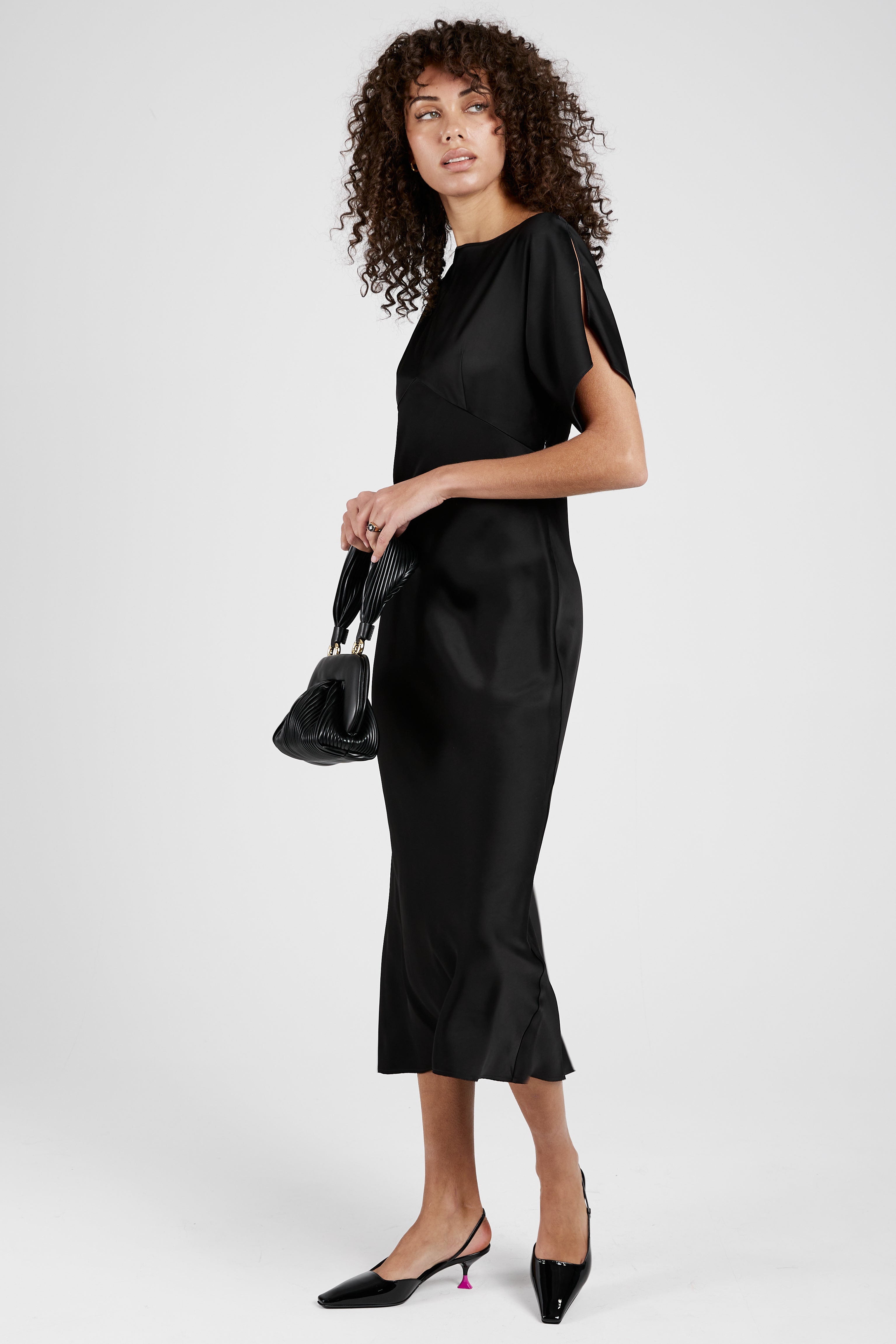 Satin Midi Dress in Black