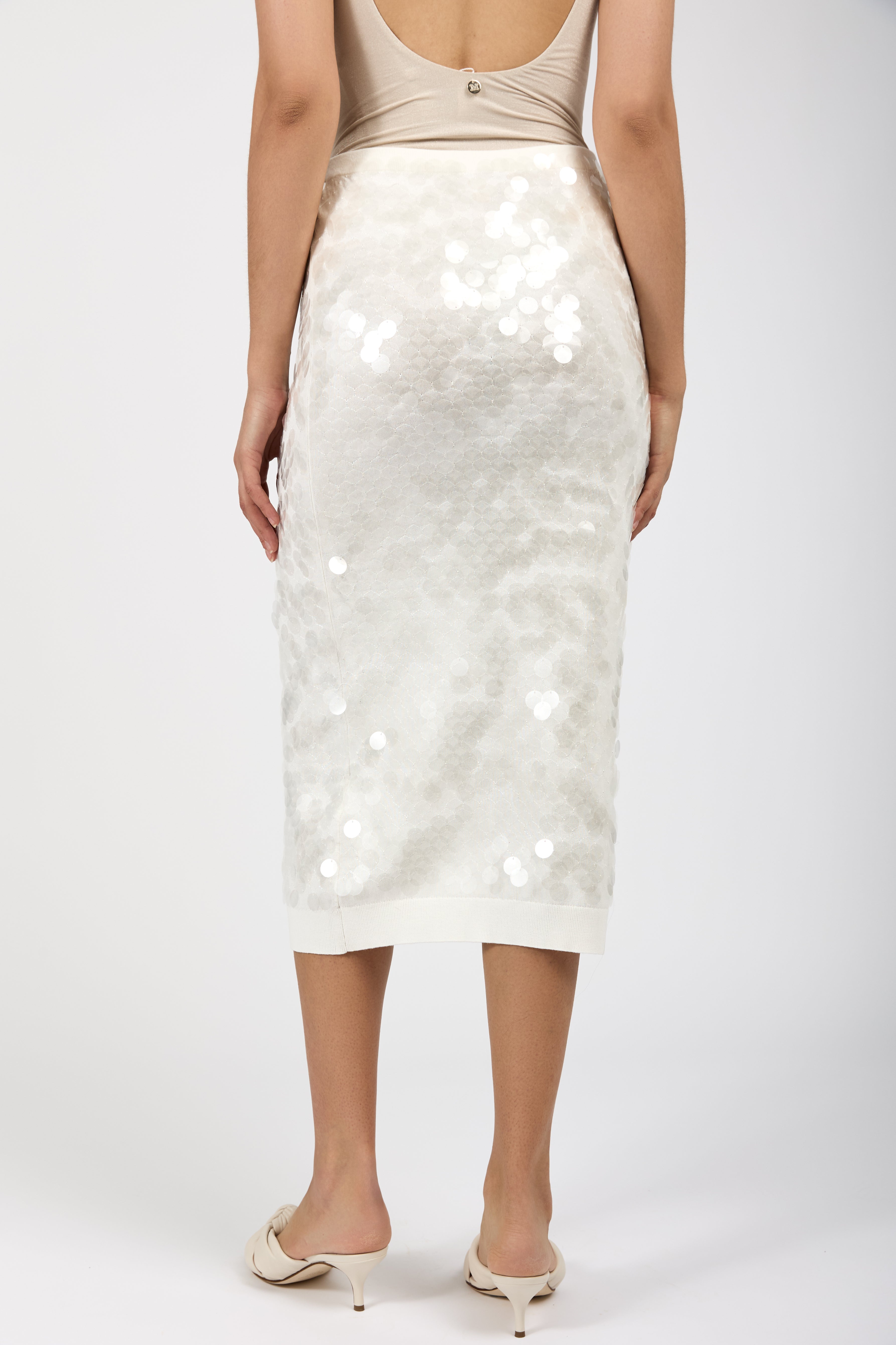 Sequined Cotton Midi Skirt in Milky White