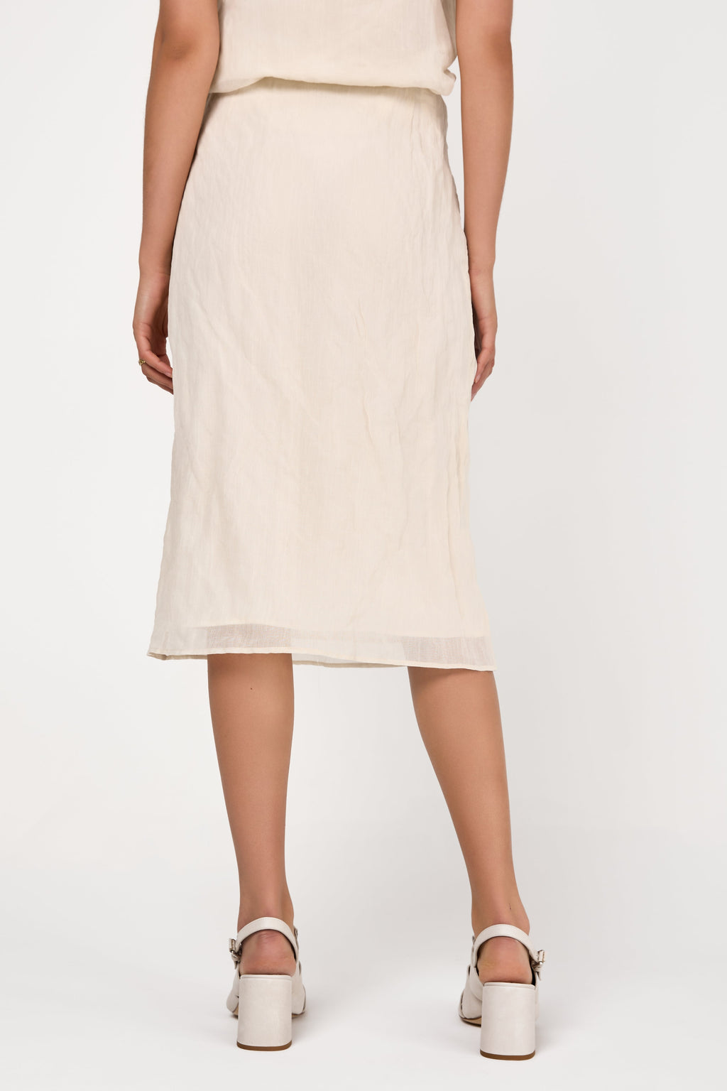 Lined Crushed Organza Midi Skirt in Almond White