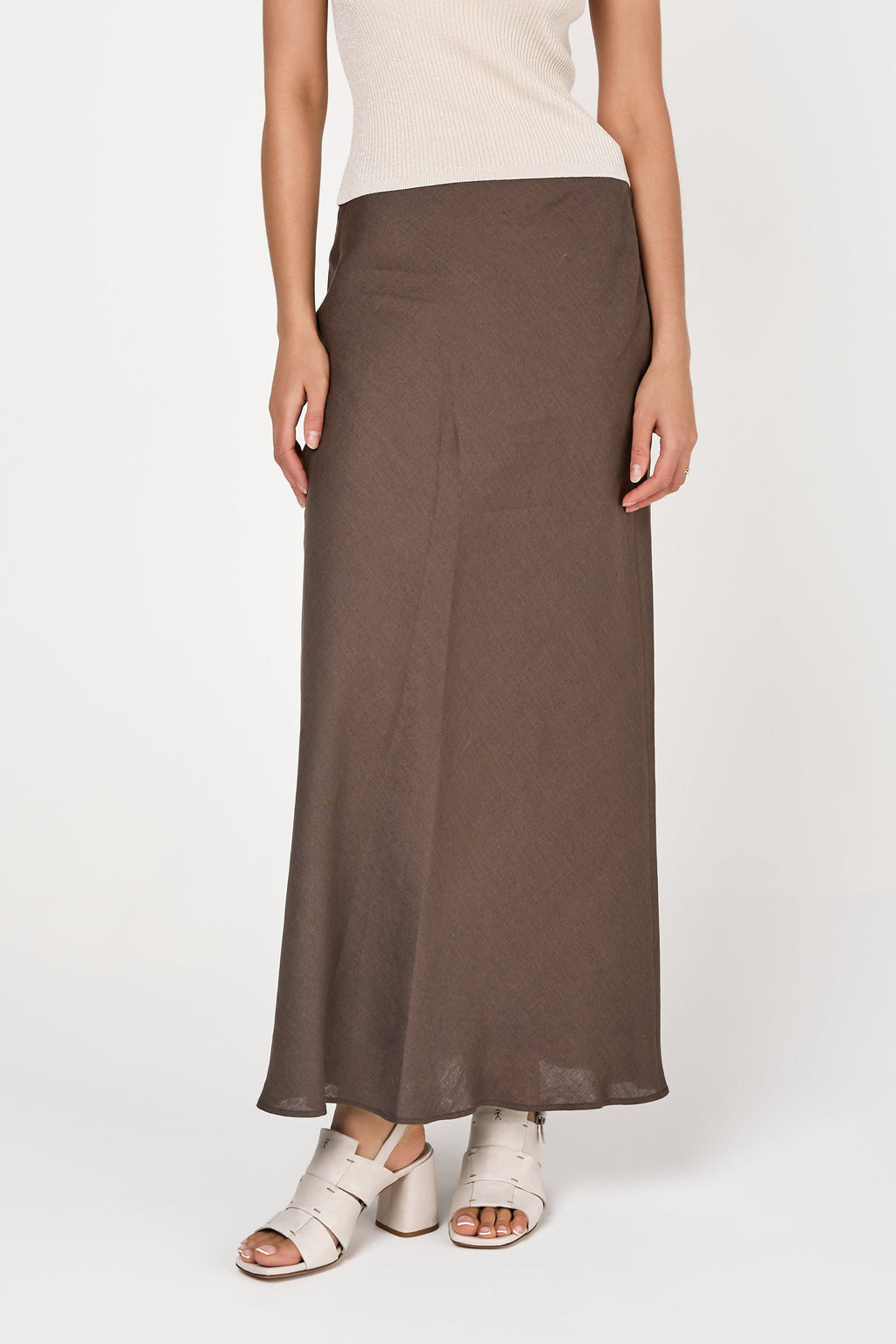 Linen Long Skirt in Ebony