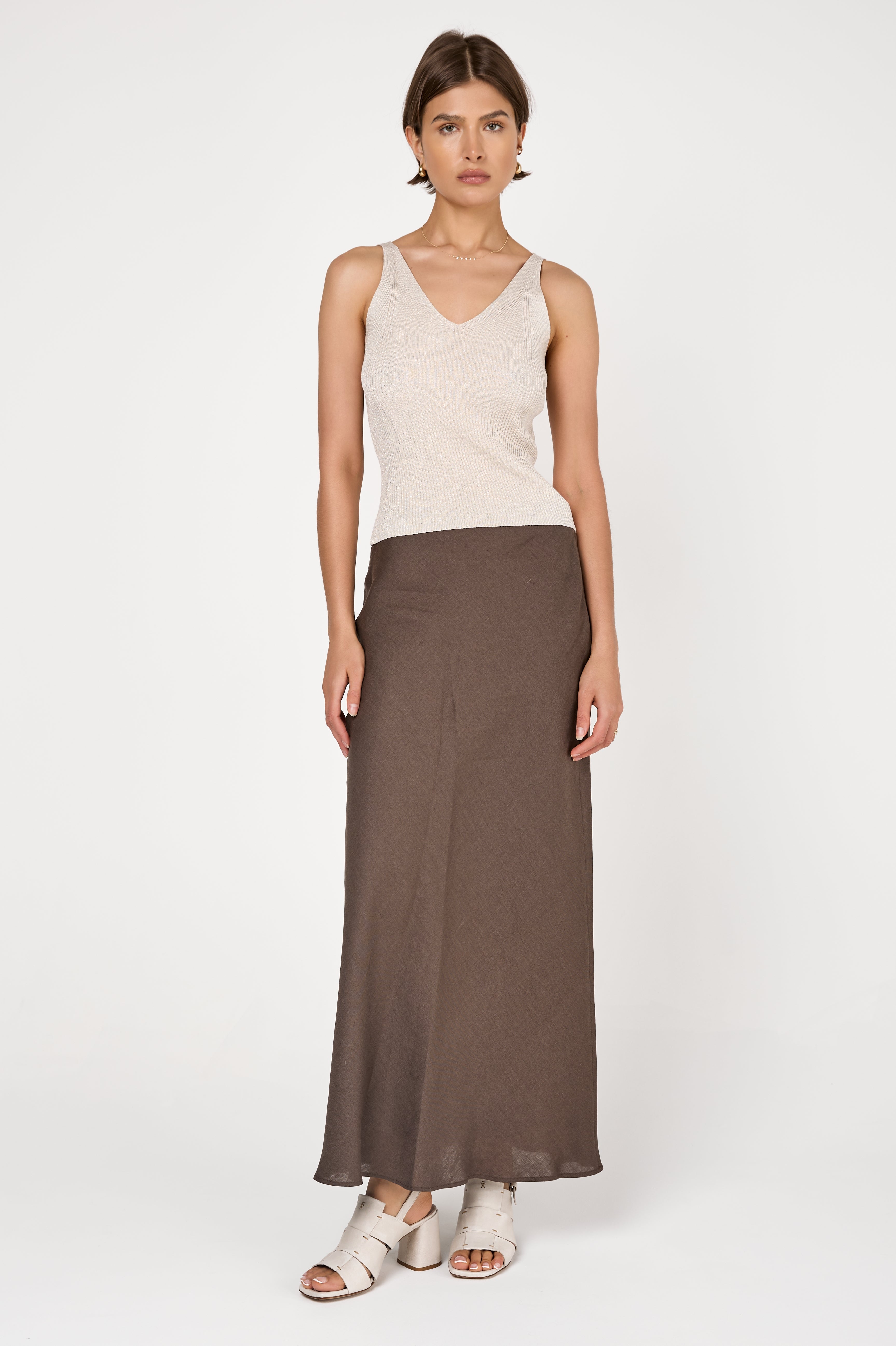 Linen Long Skirt in Ebony