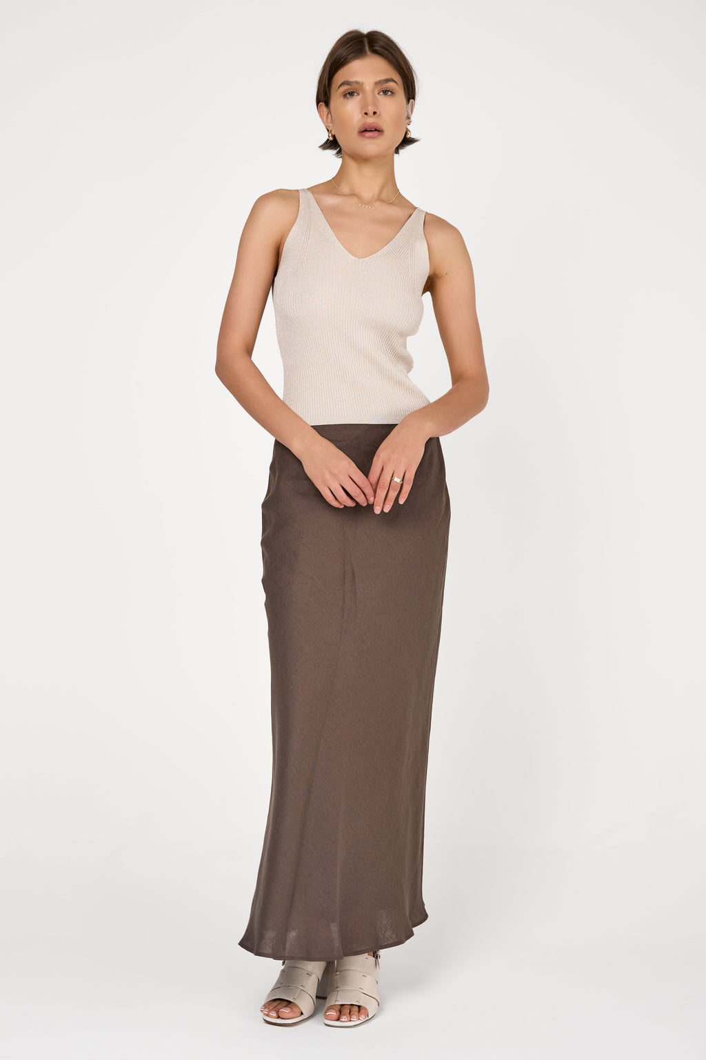 Linen Long Skirt in Ebony