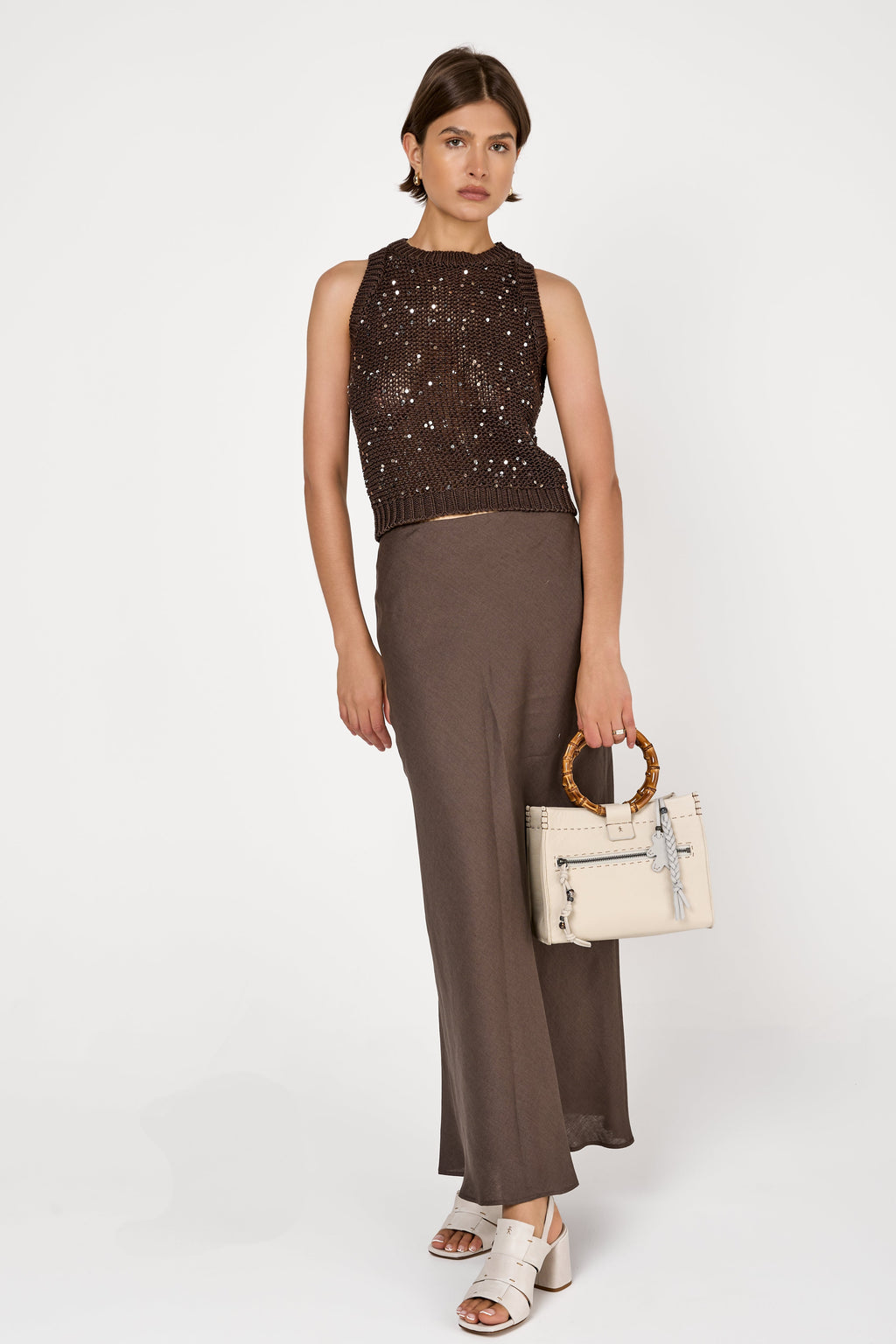 Linen Long Skirt in Ebony