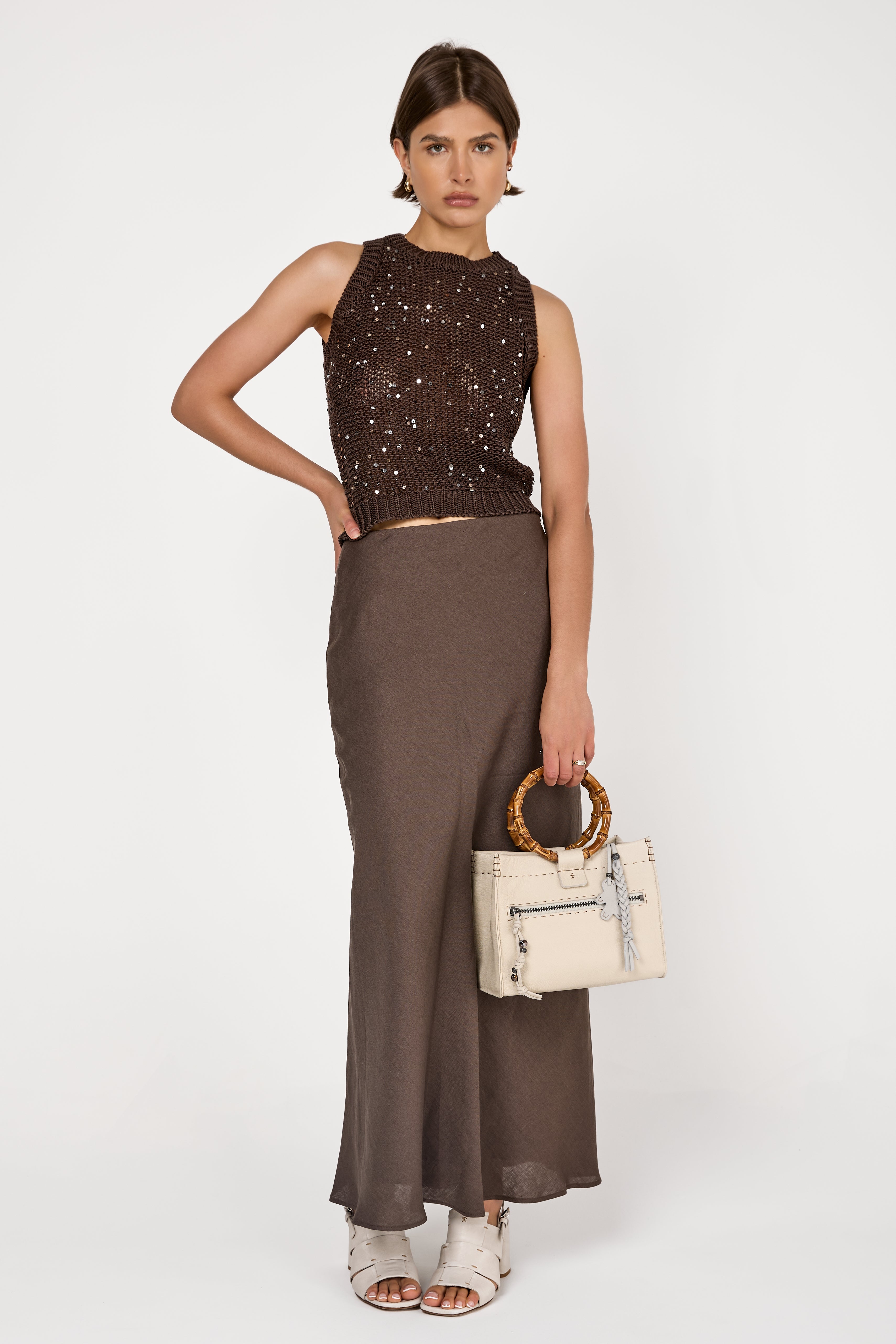 Linen Long Skirt in Ebony