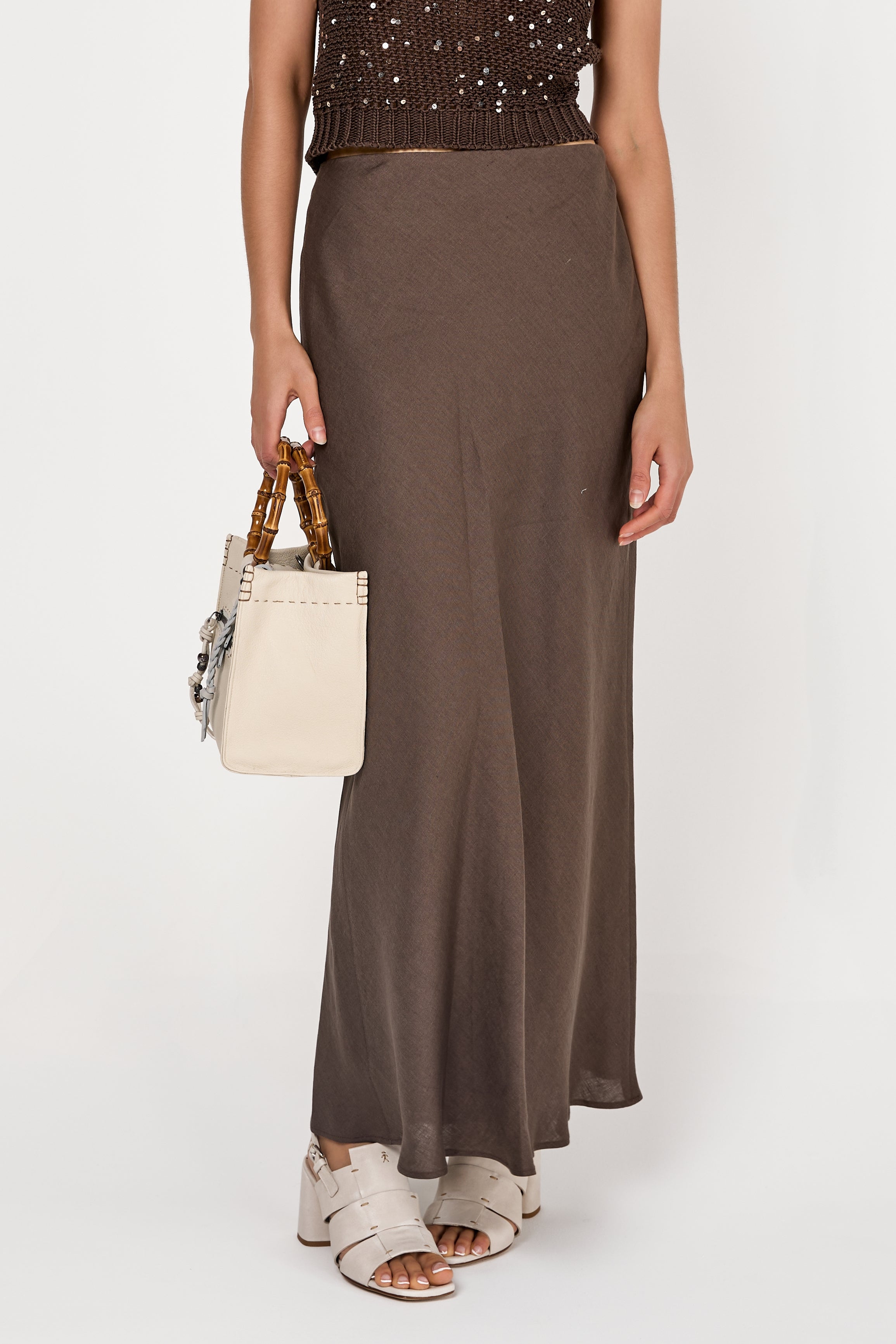 Linen Long Skirt in Ebony