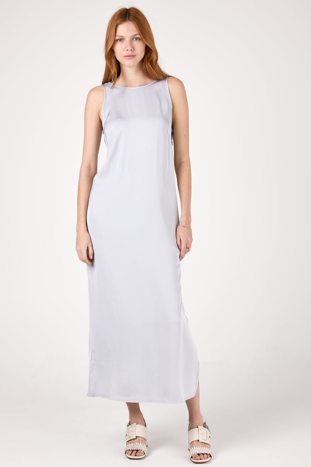 Viscose Satin Long Dress in Crystal Blue