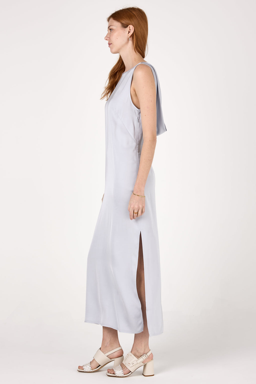 Viscose Satin Long Dress in Crystal Blue