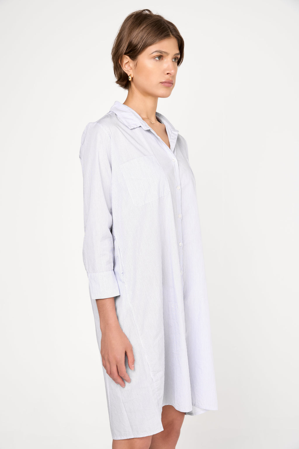 Fine Cotton Poplin Shirt Dress in Blue Stripe